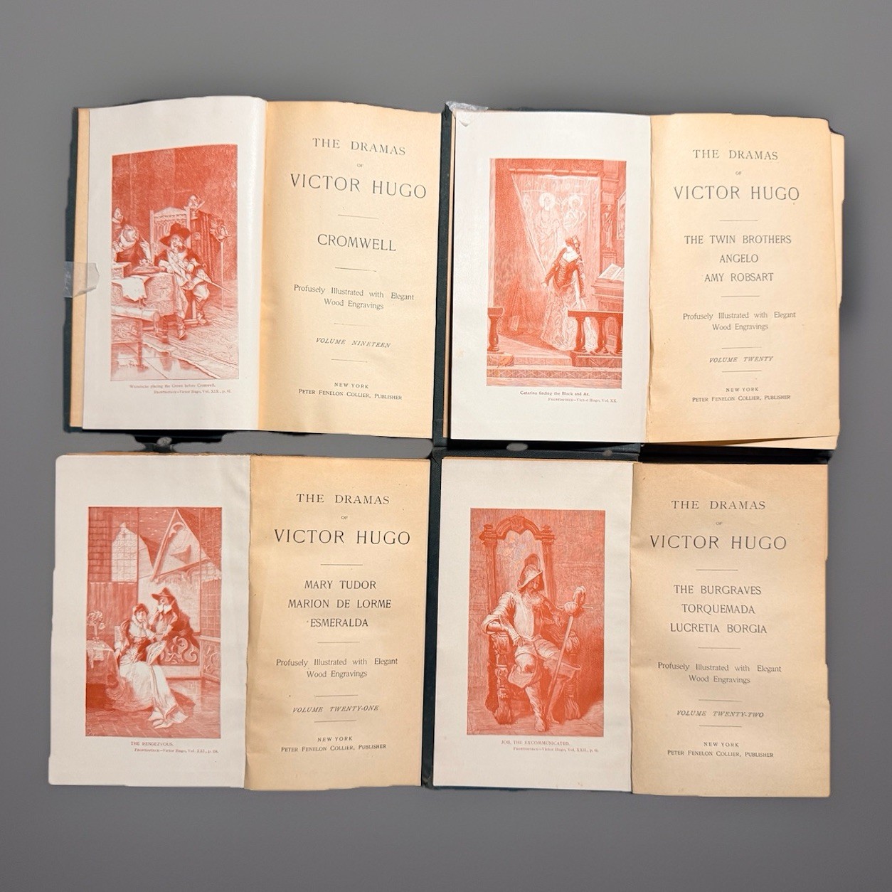 Antique Victor Hugo Complete 22 Vol Set Les Miserables Notre Dame Collier c1900