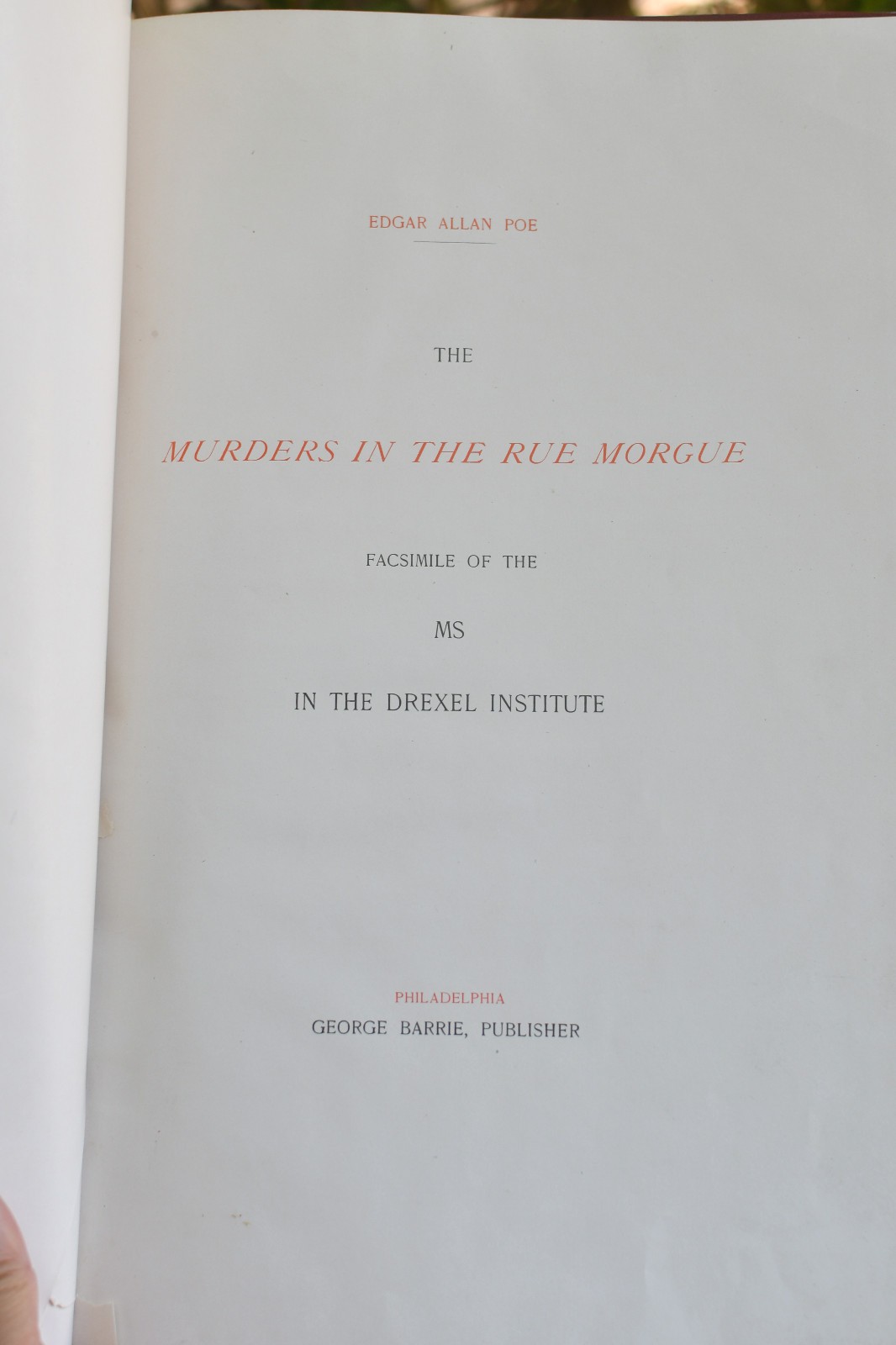 Edgar Allan Poe: 1895 facsimile edition of The Murders in the Rue Morgue