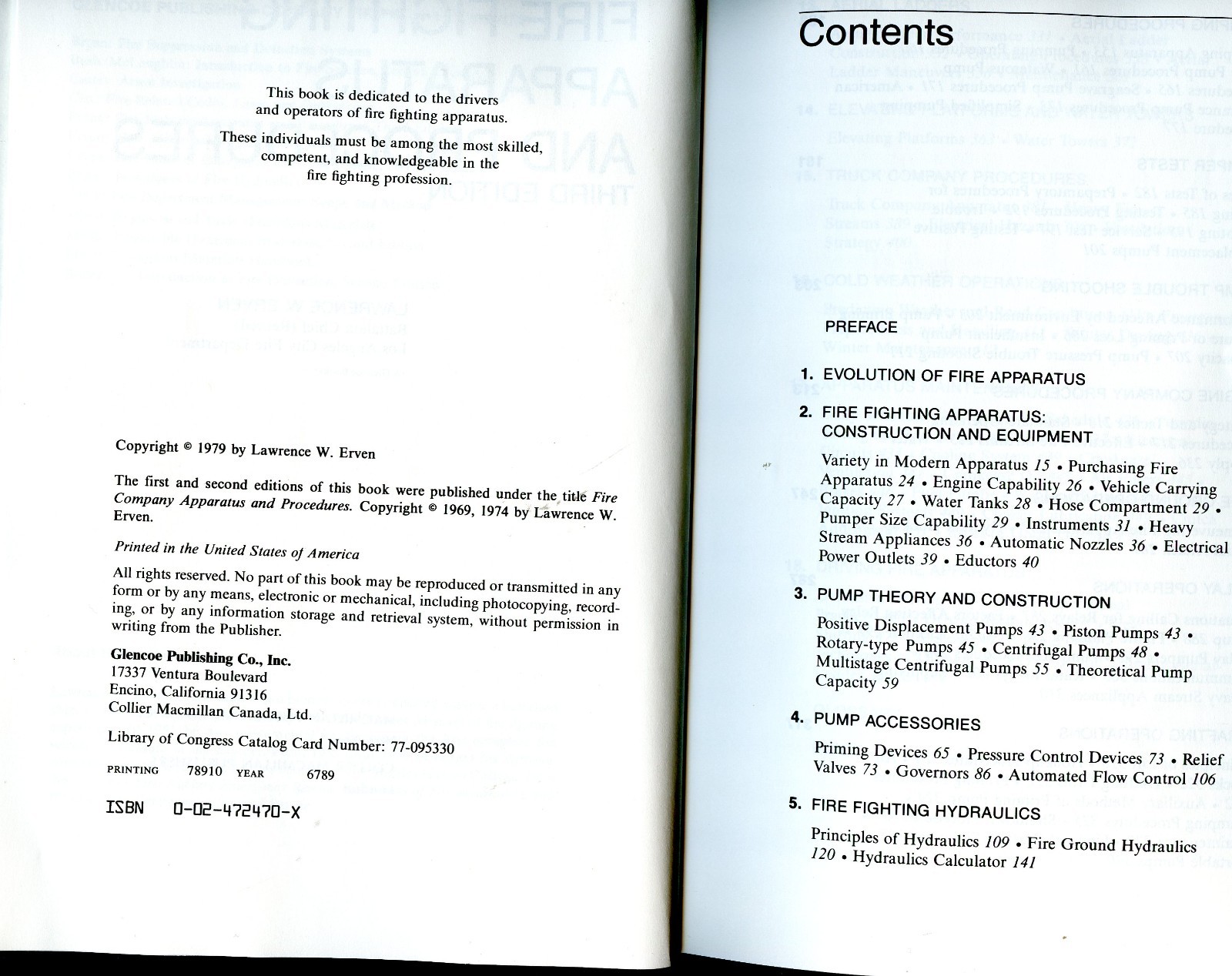 Fire Science – Fire Fighting Apparatus & Procedures, 3rd Ed, by; Erven, HC Book