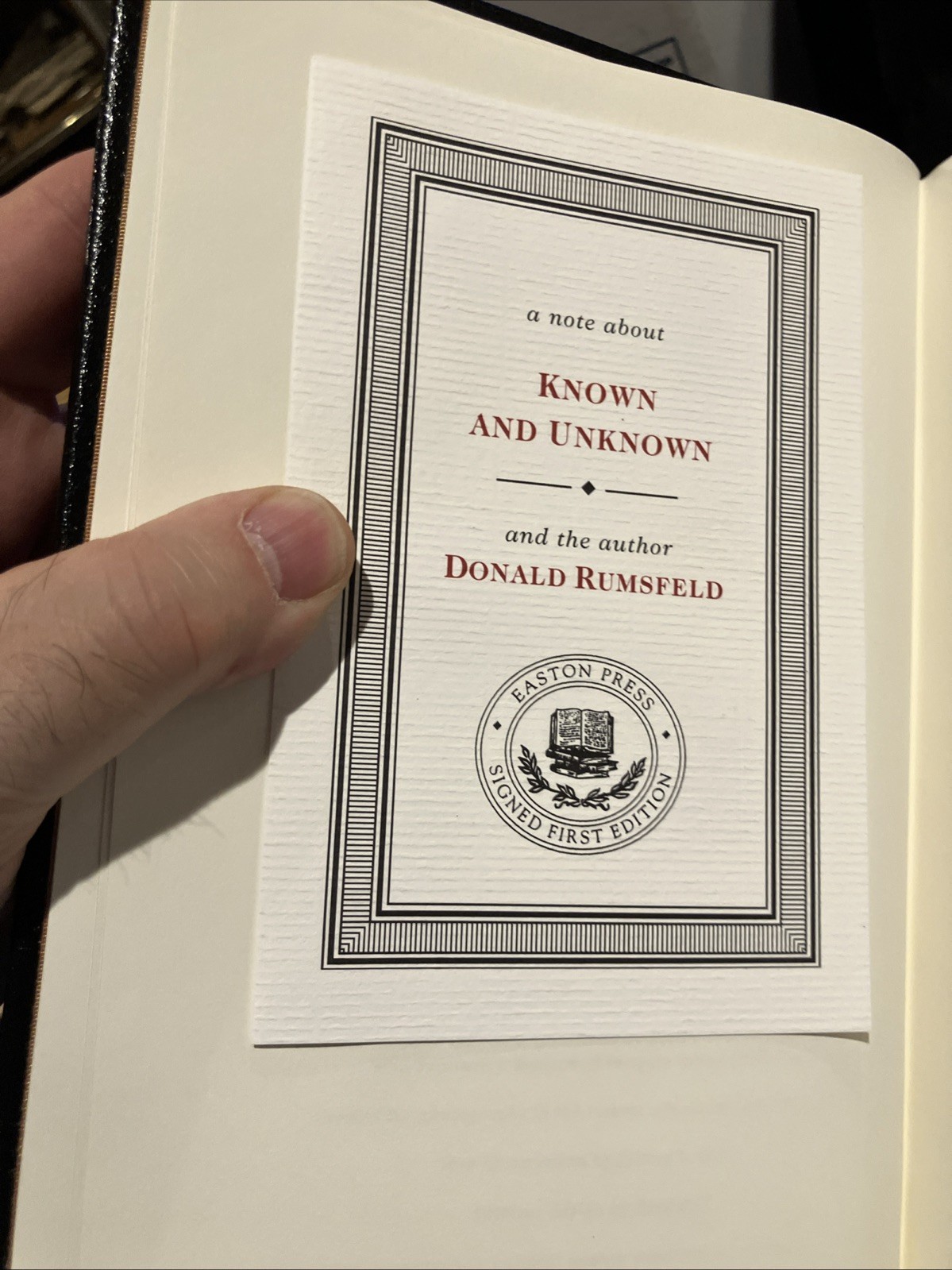 SIGNED Easton Press KNOWN AND UNKNOWN Donald Rumsfeld 1ST 667/800 LEATHER