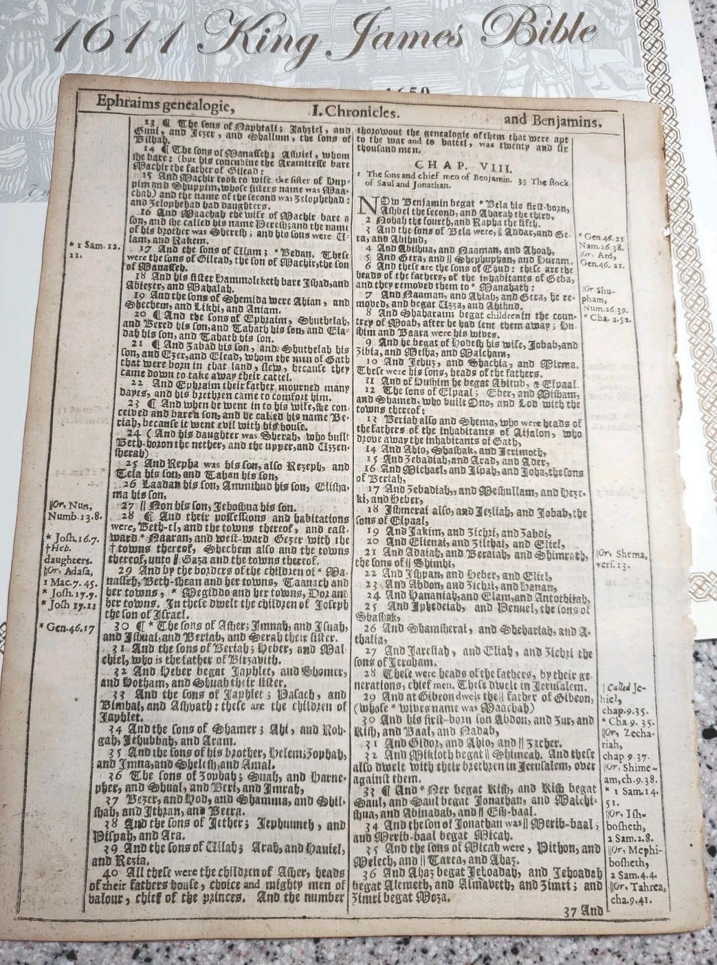 1611 King James Bible 1st Edition Facsimile AND Original Page Leaf 1600s 1st Chr