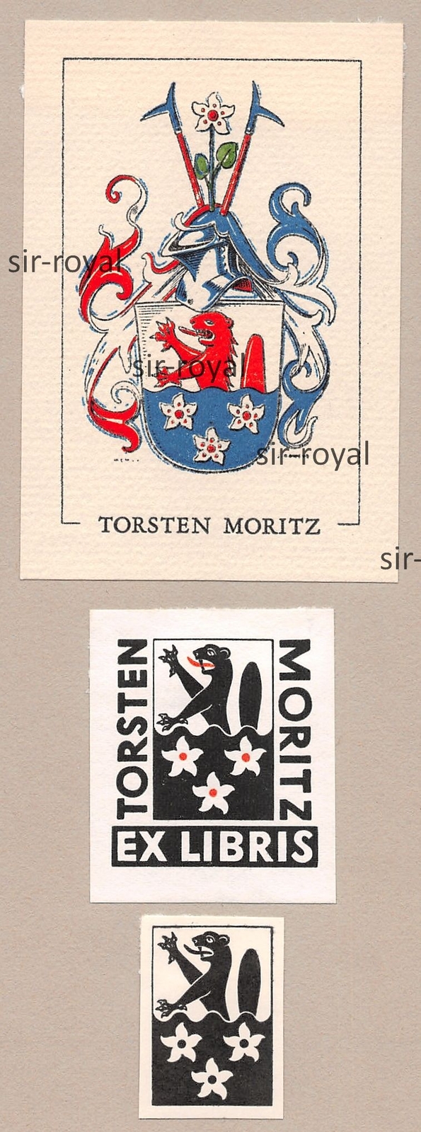 3x JAN RANEKE – Exlibris für Torsten Moritz – Schweden – Wappen ~6×9/4×4/2x3cm