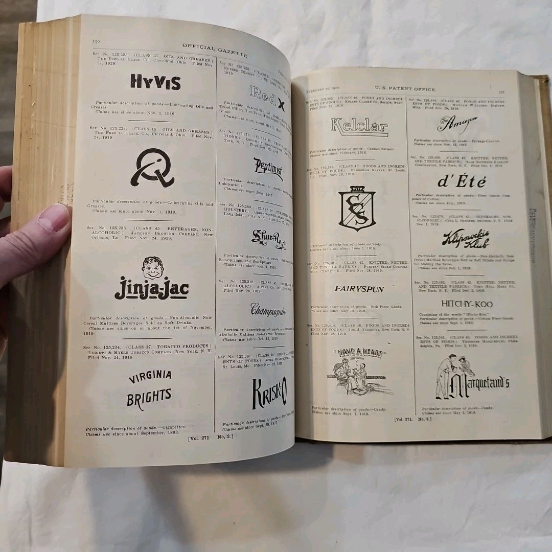 Antique Official Gazette of the United States Patent Office February 1920 Vo 271