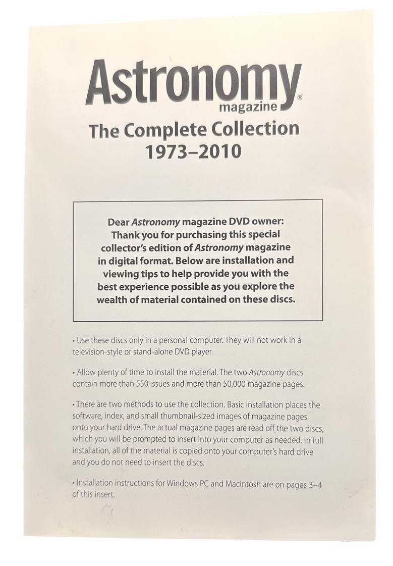 ASTRONOMY MAGAZINE THE COMPLETE COLLECTION 1973-2010 DVD-ROM FOR COMPUTERS ONLY