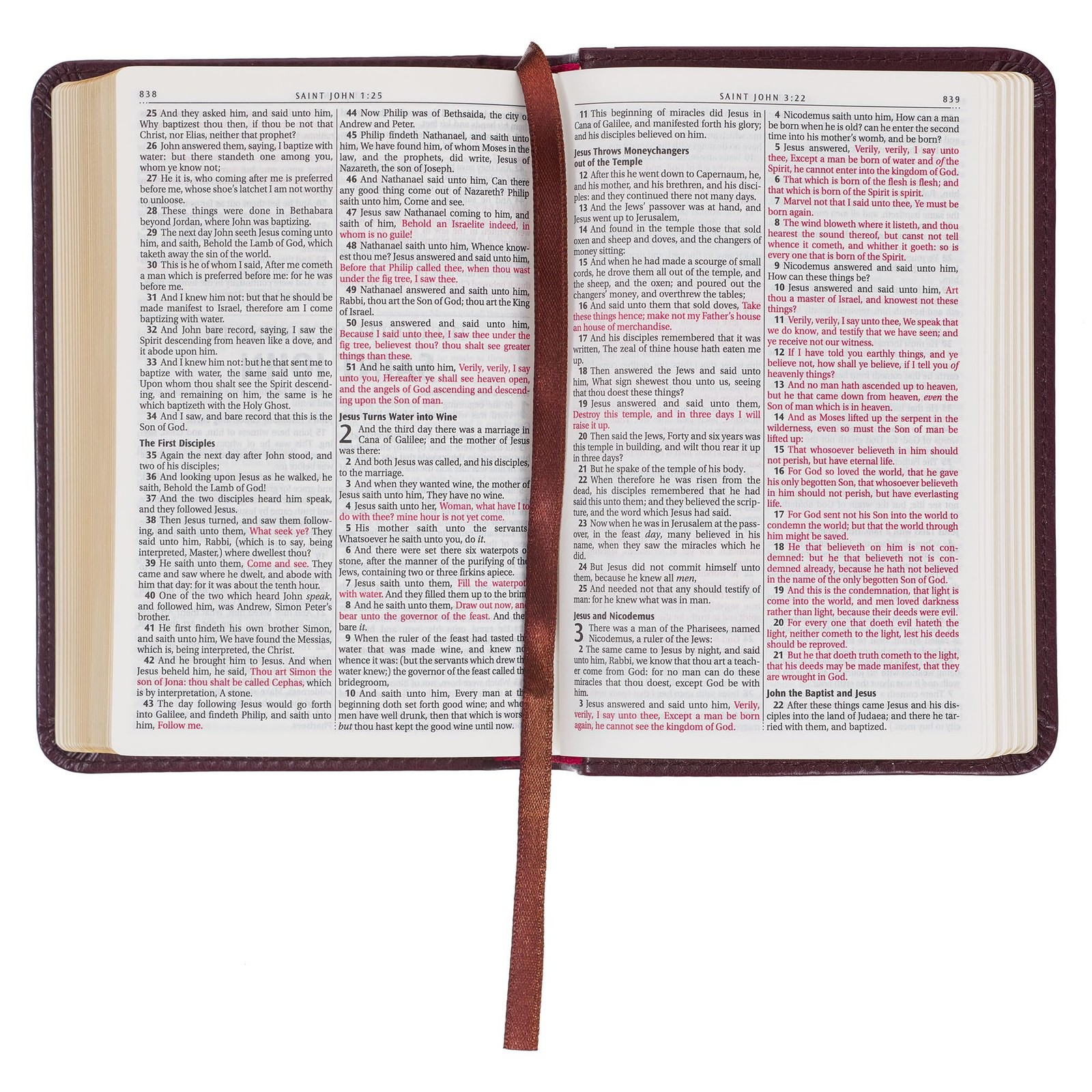KJV Pocket Bible Mini Faux Leather Red Letter Edition with Ribbon – Burgundy
