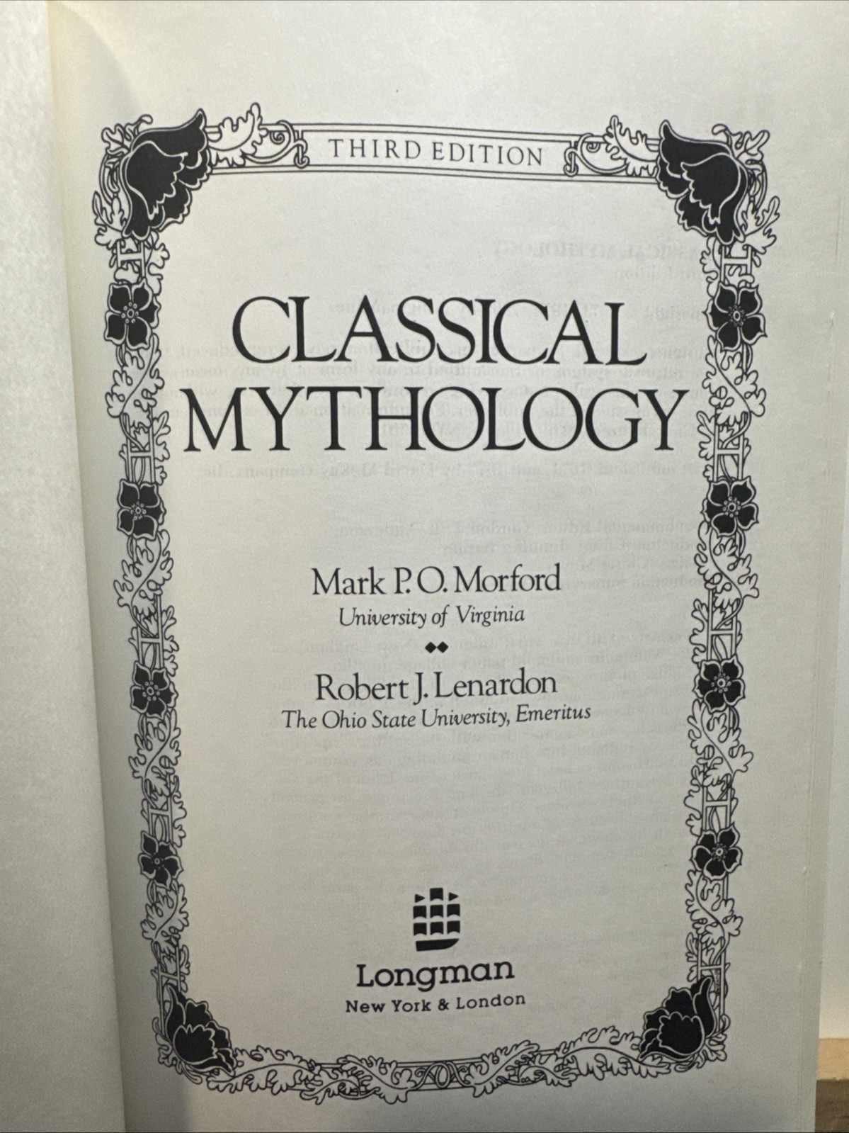 CLASSICAL MYTHOLOGY 3rd Edition by Morford & Lenardon, 1985, 576 pages, VG