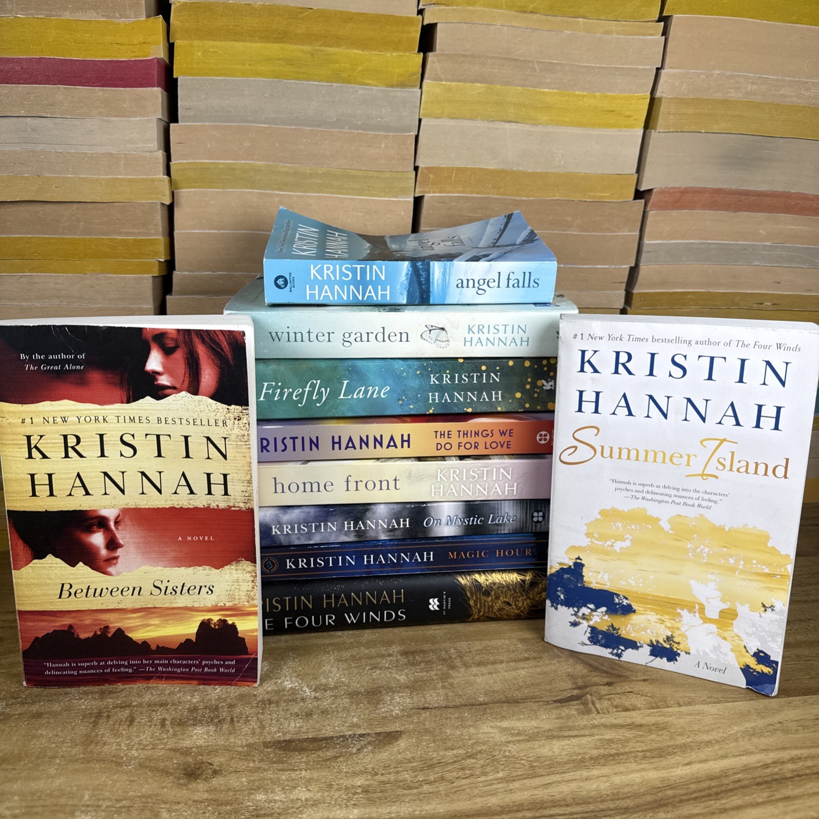 Lot 10 Kristin Hannah Books Four Winds Between Sisters Winter Garden Mystic Lake