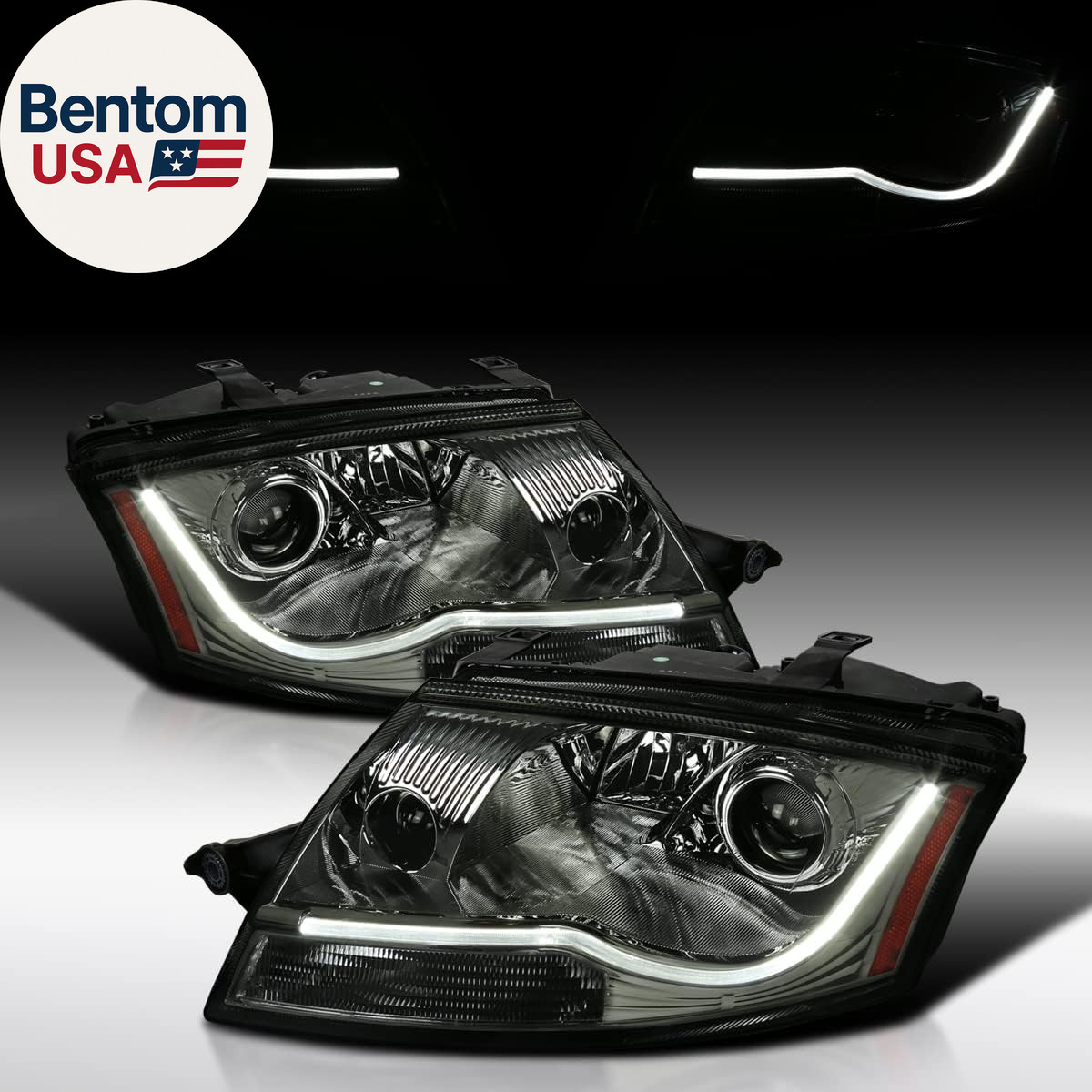 Compatible with 1999-2006 Audi TT, Left + Right Pair Headlamps Assembly, Smoke L