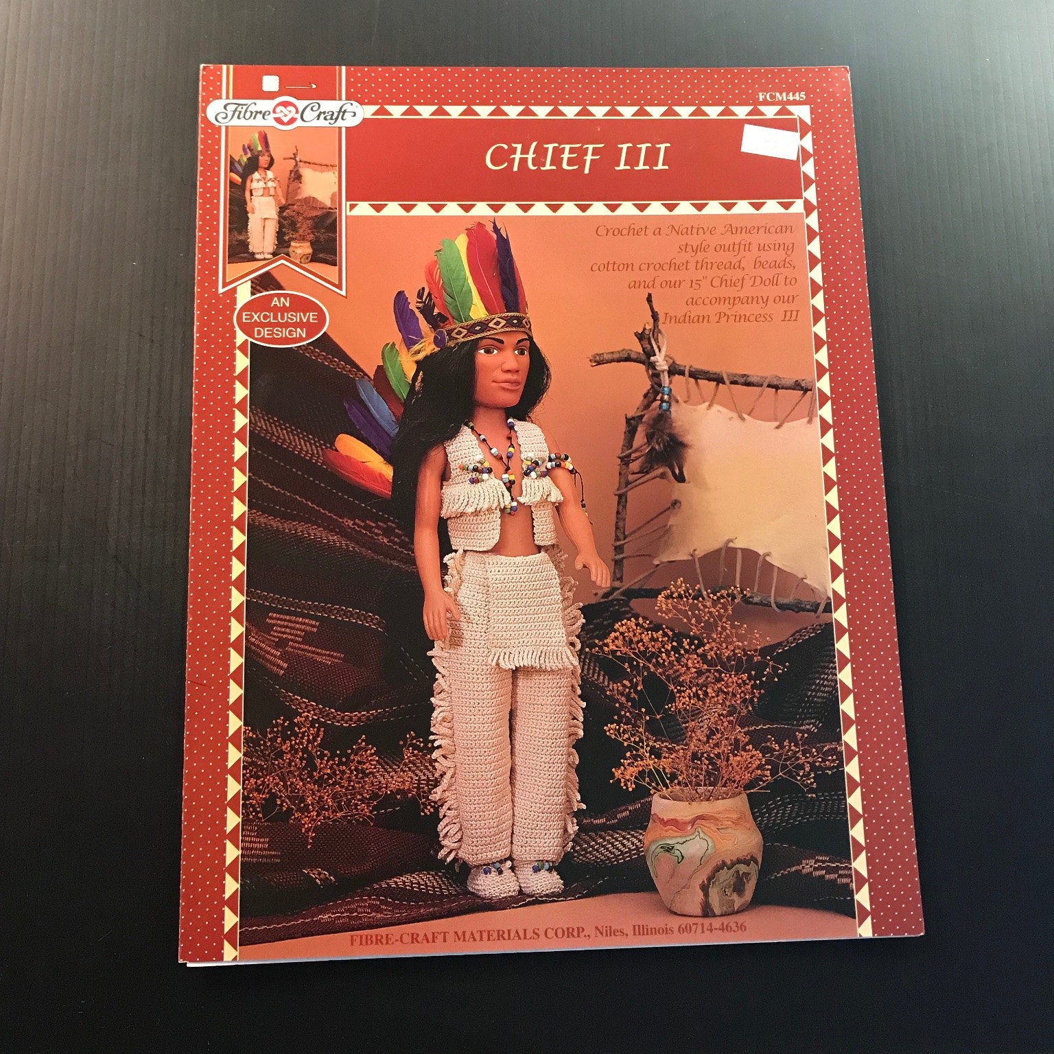 Fibre-Craft CHIEF III Crochet Pattern FCM445 Native American Doll Outfit