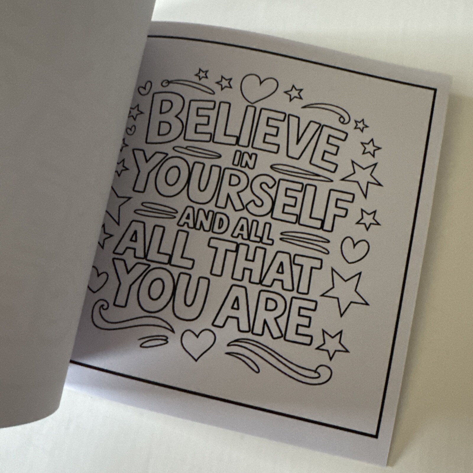8 1/2 x 8 1/2 Adult coloring book believe in yourself NEW Shipping Included