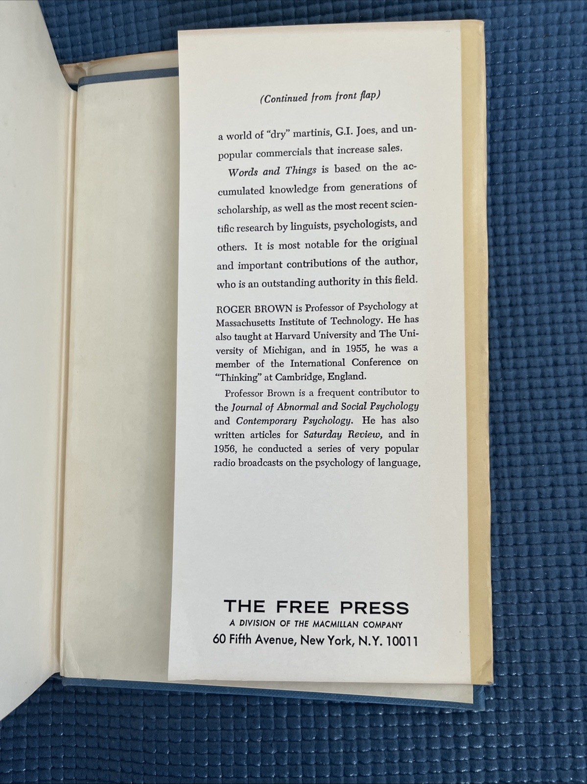Words and Things Roger Brown Free Press HC + DJ SEVENTH PRINTING 1966