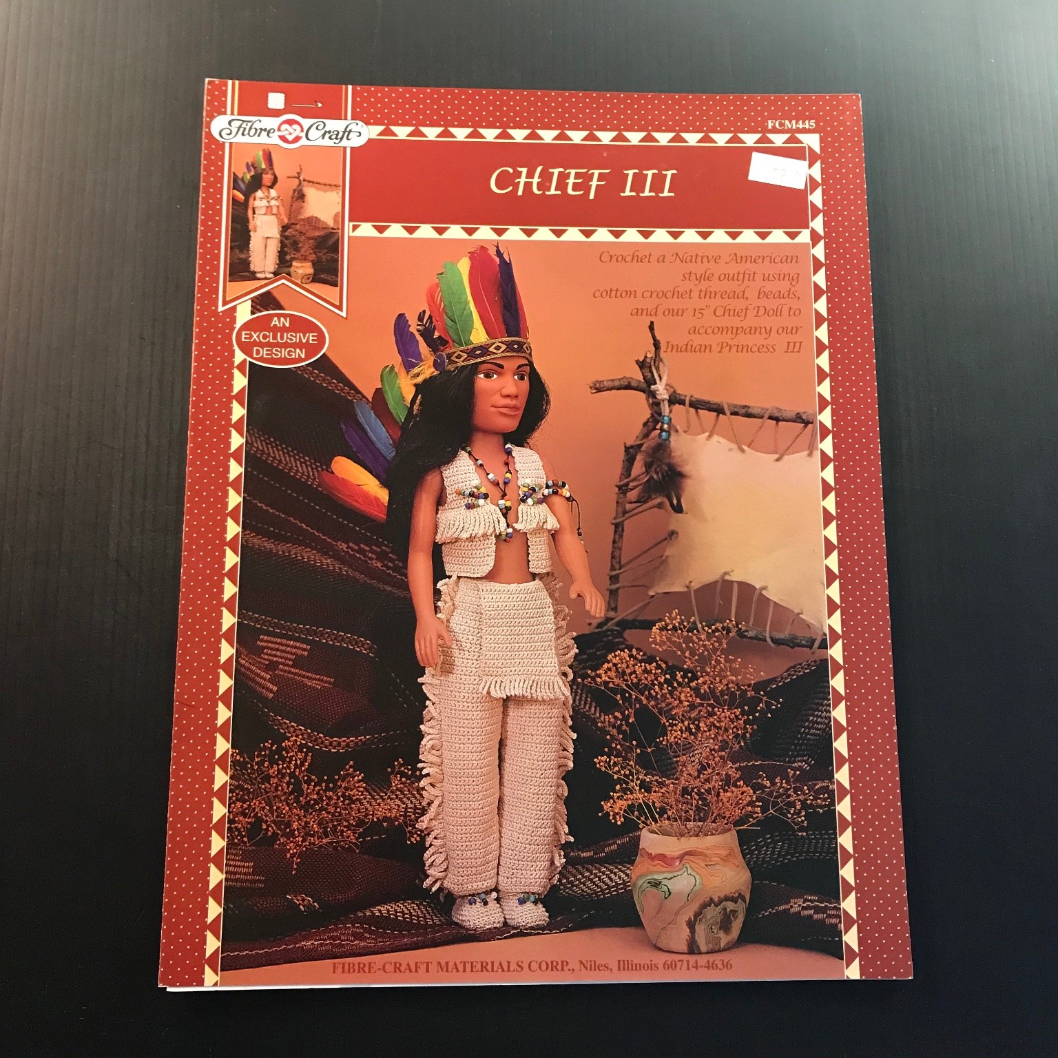 Fibre-Craft CHIEF III Crochet Pattern FCM445 Native American Doll Outfit