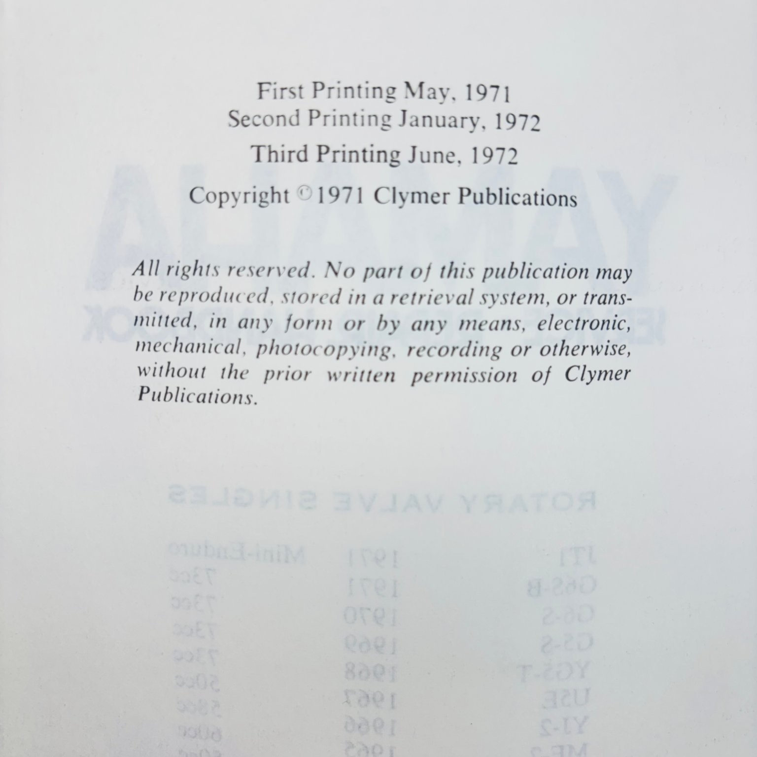 Yamaha Service Repair Handbook Rotary Valve Singles 1963-1971 1st Print Clymer