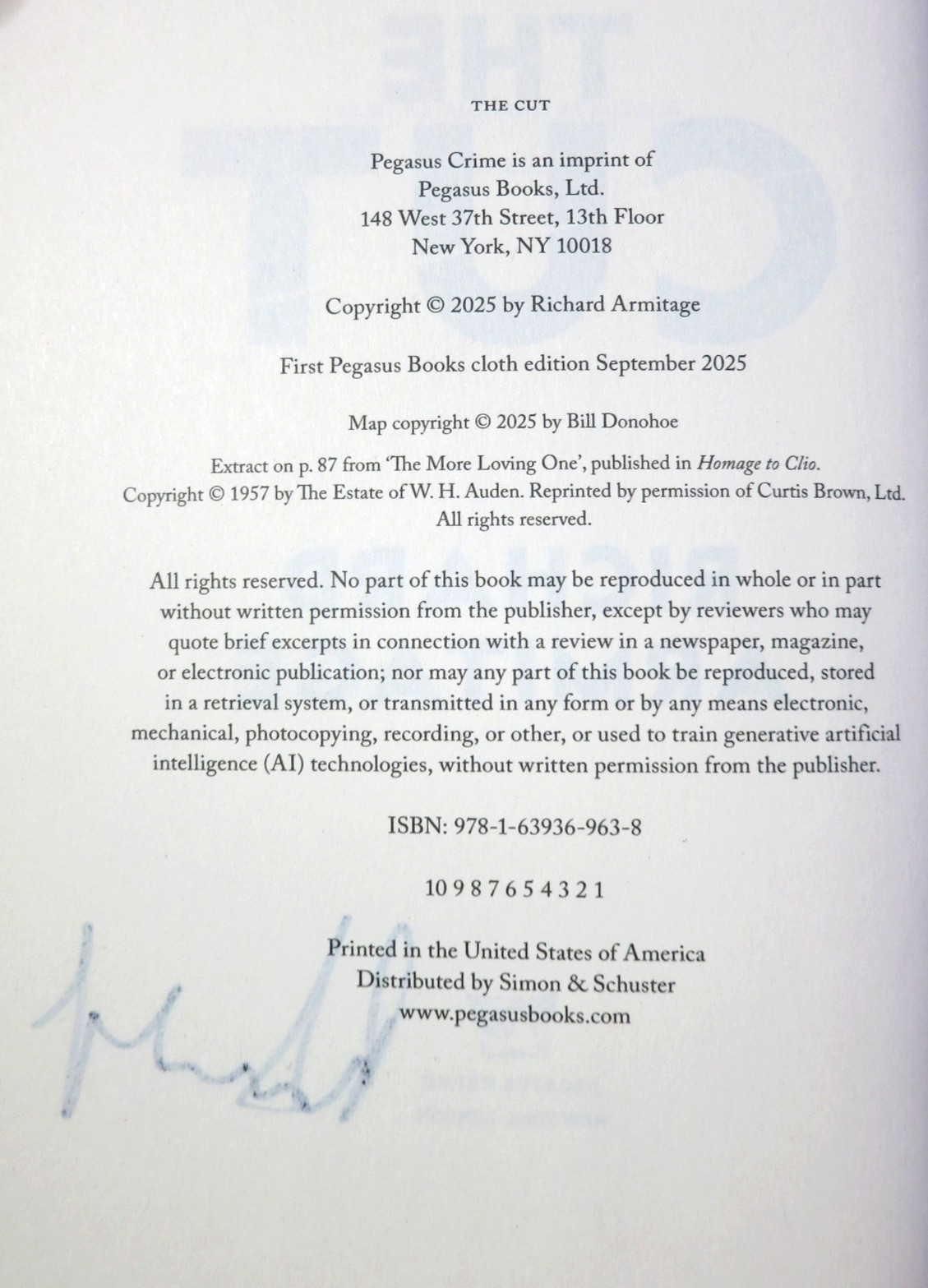 The Cut SIGNED Richard Armitage 2025 1st Edition/1st Print Hardcover DJ