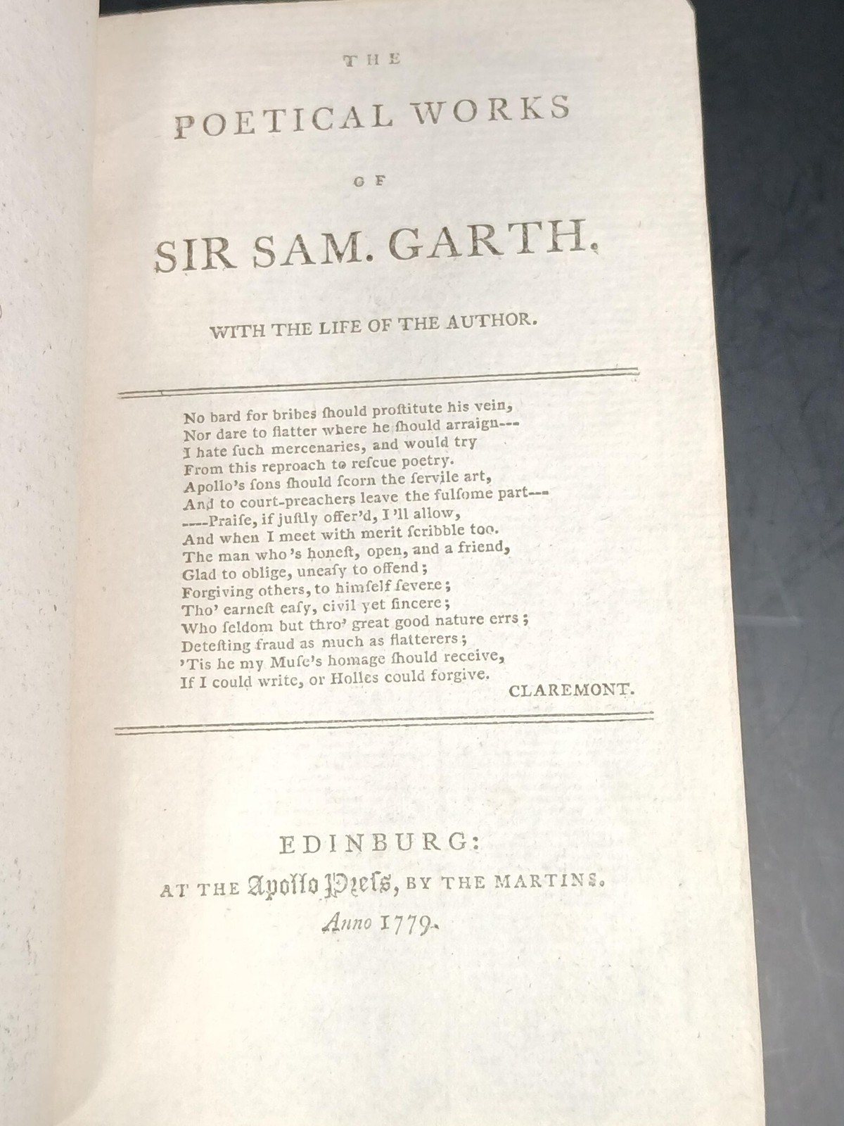 1779 Poetical Works Sir Samuel Garth Antique Leather Edinburgh 18th C English