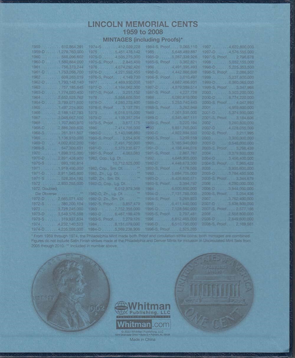 Lincoln Memorial Cents 1959-2008 Coin Album Whitman 4958 New US Free Shipping