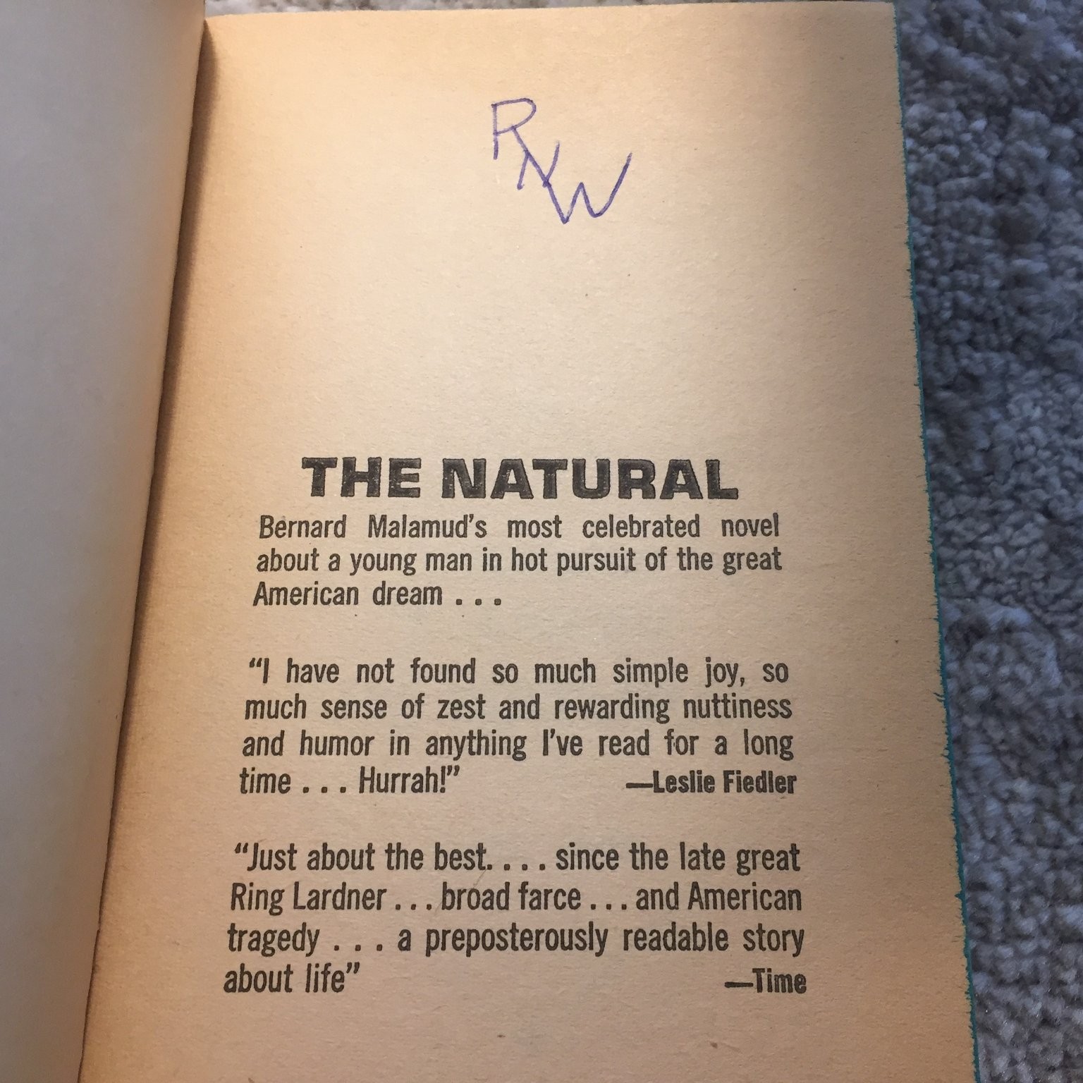 The Natural by Bernard Malamud 1965 from Dell Paperback Award-Winning Novel