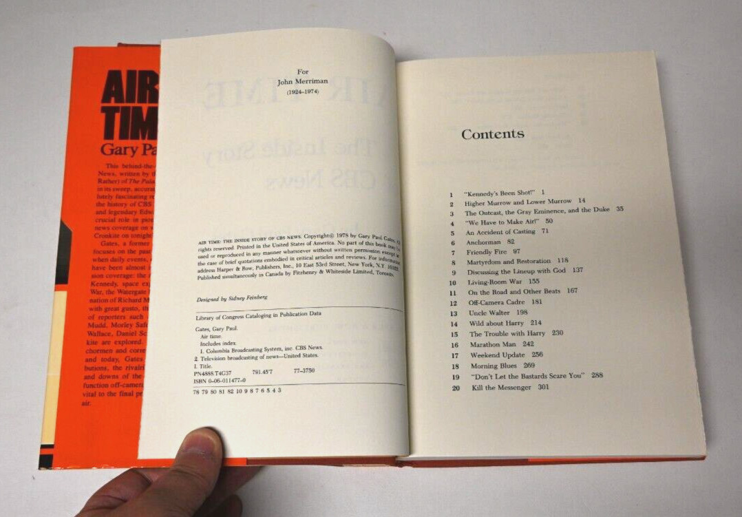 Air Time: The Inside Story Of CBS News By Gary Paul Gates HC w/DJ 1978 1st Ed