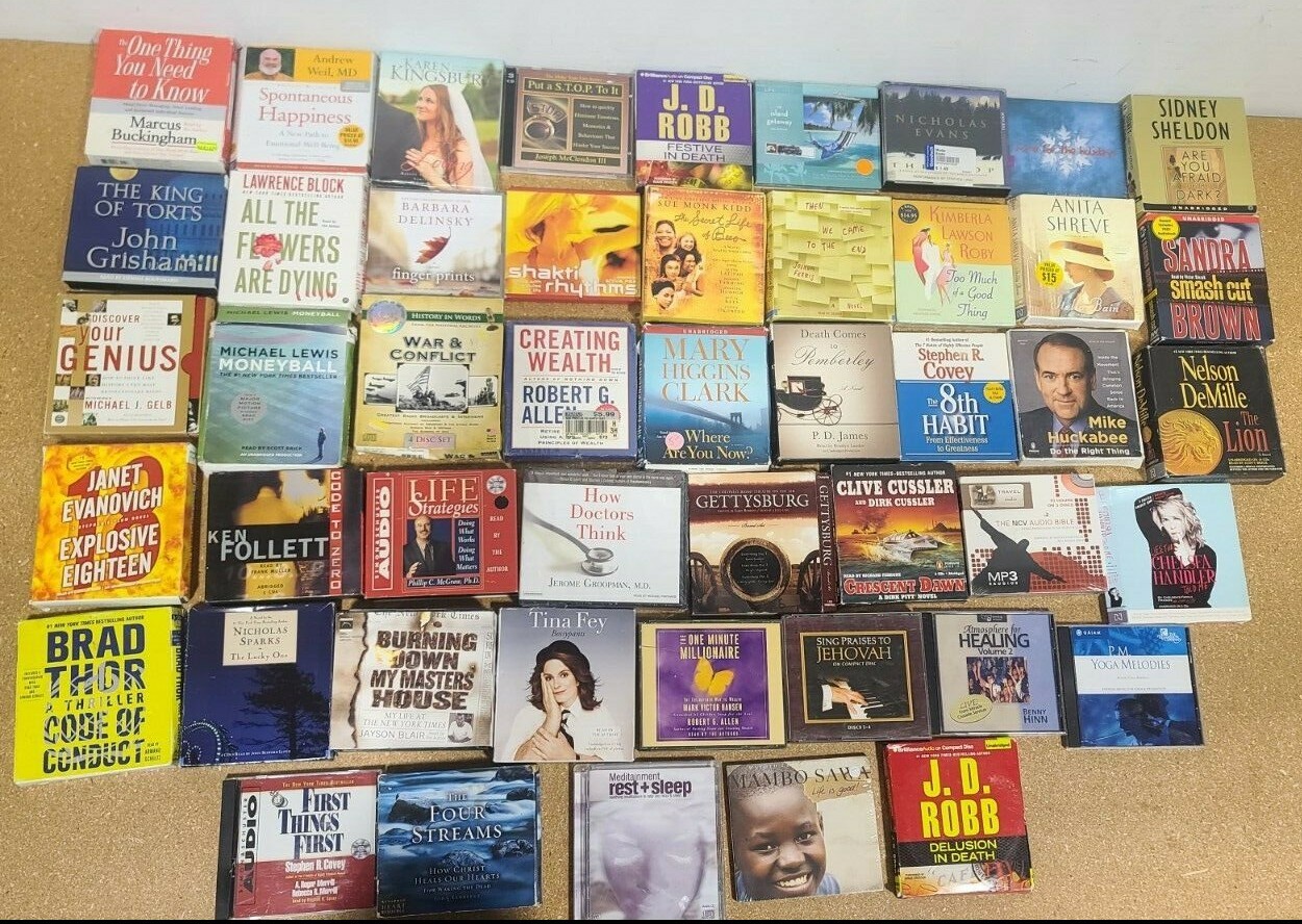 Wholesale Random Audio books on cd lot of 30+ assorted audiobooks Examples Pictu