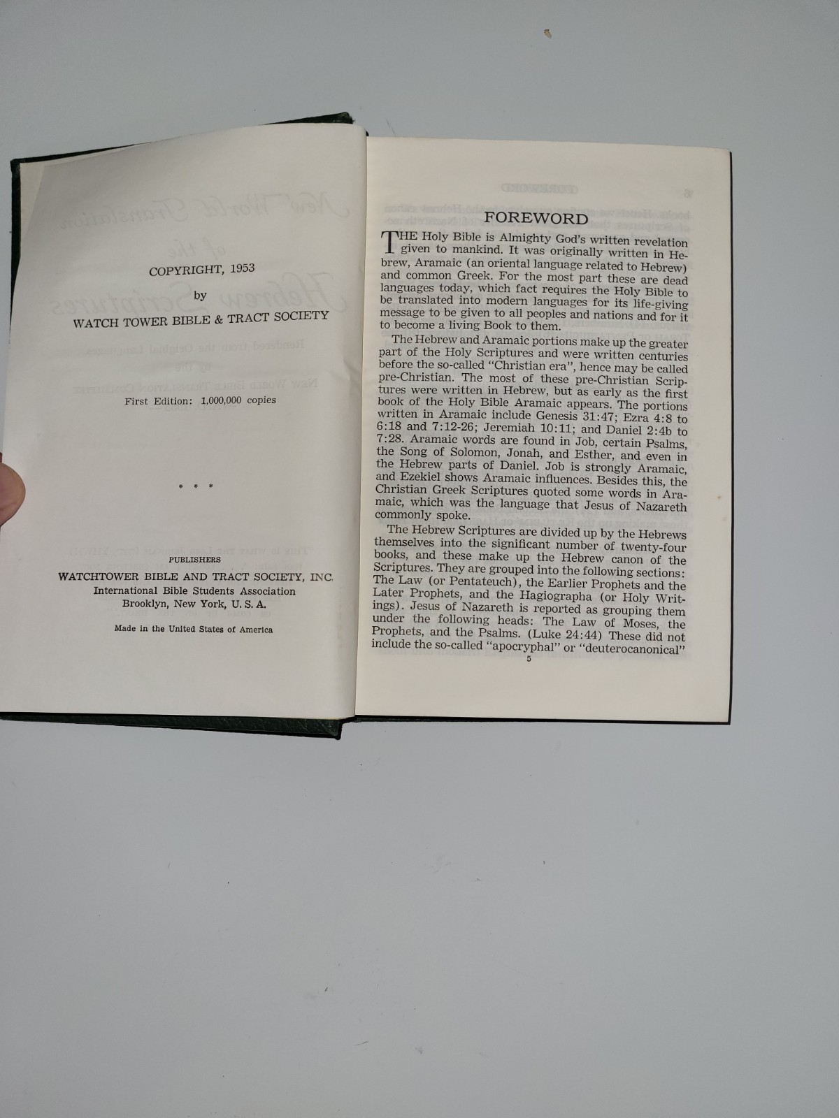 New World Translation of the HEBREW SCRIPTURES 1953 1st Edition Yankee Stadium