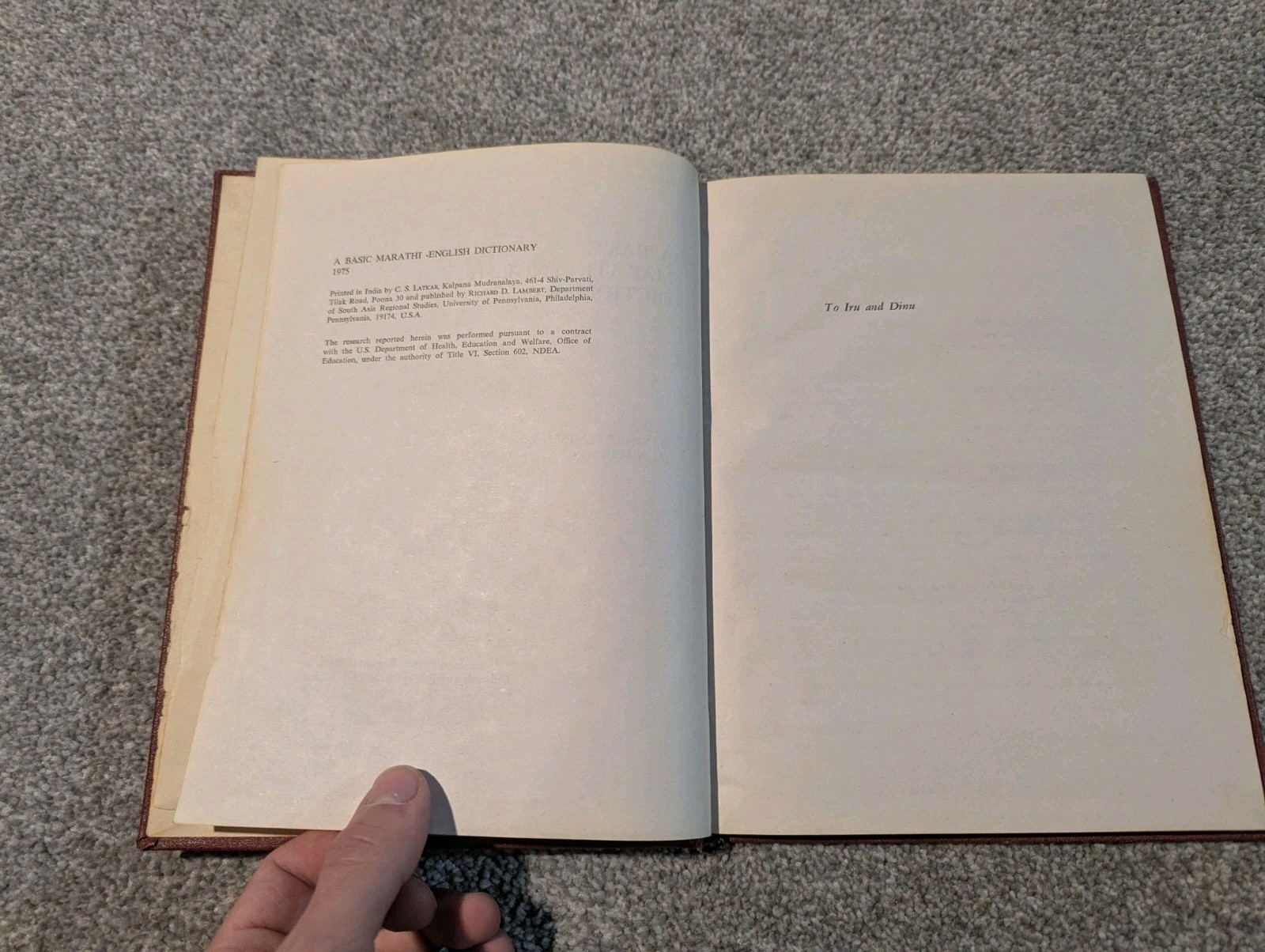 Marathi Reference Grammar + English Dictionary South Asia Regional Studies 1975