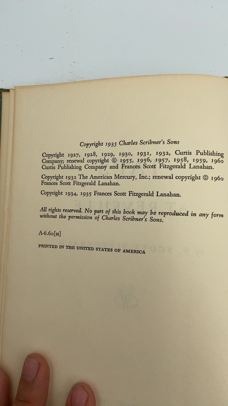 Taps AT Reveille F. Scott Fitzgerald Hardcover 1935