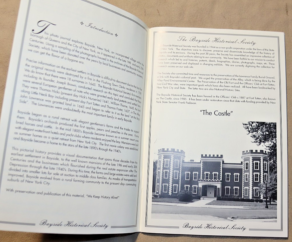 A PICTORIAL HISTORY OF BAYSIDE, Queens 1630’s-2002 72 page Historical Society