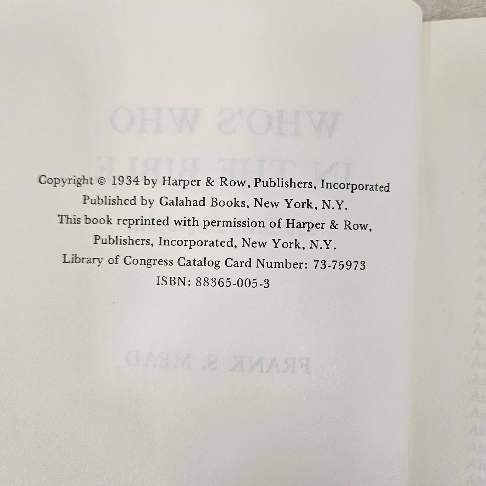 Who’s Who In The Bible Frank S. Mead Galahad Books 1934 Reprint Hardcover