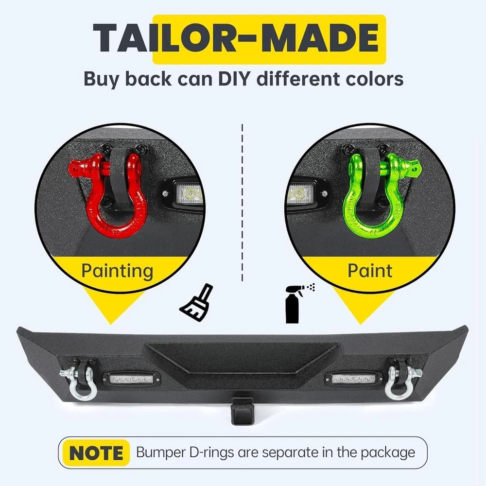Rear Bumper Compatible with 1987-2006 Jeep Wrangler TJ YJ with LED Lights 2″ Hit