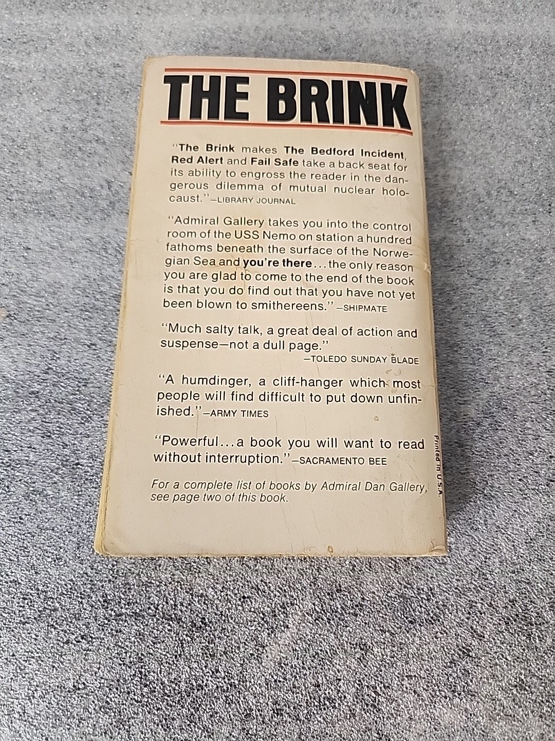 The Brink by Daniel V. Gallery 1969 PB 4th Printing Warner Books