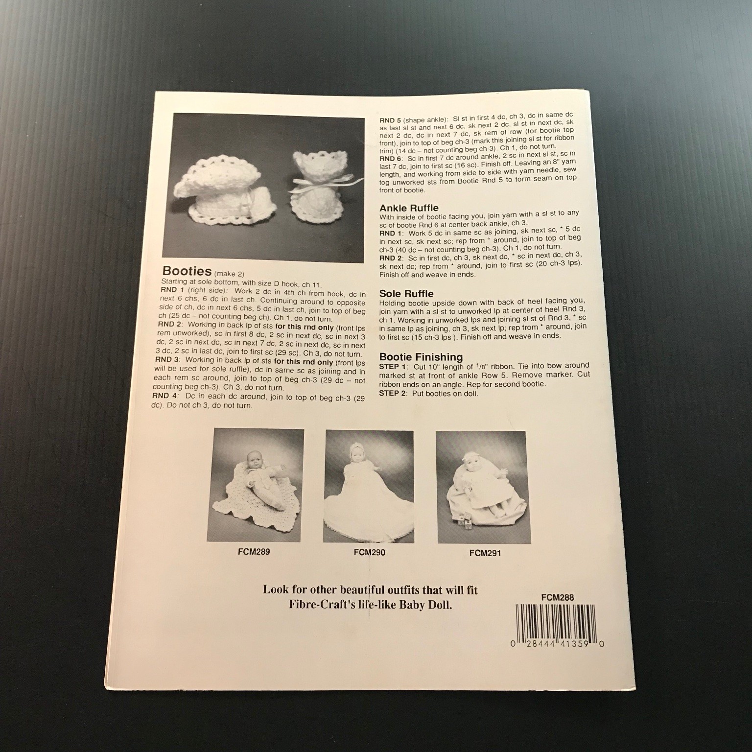 Christening Gown Fibre-Craft 1990 Crochet Pattern Baby Doll Outfit FCM288