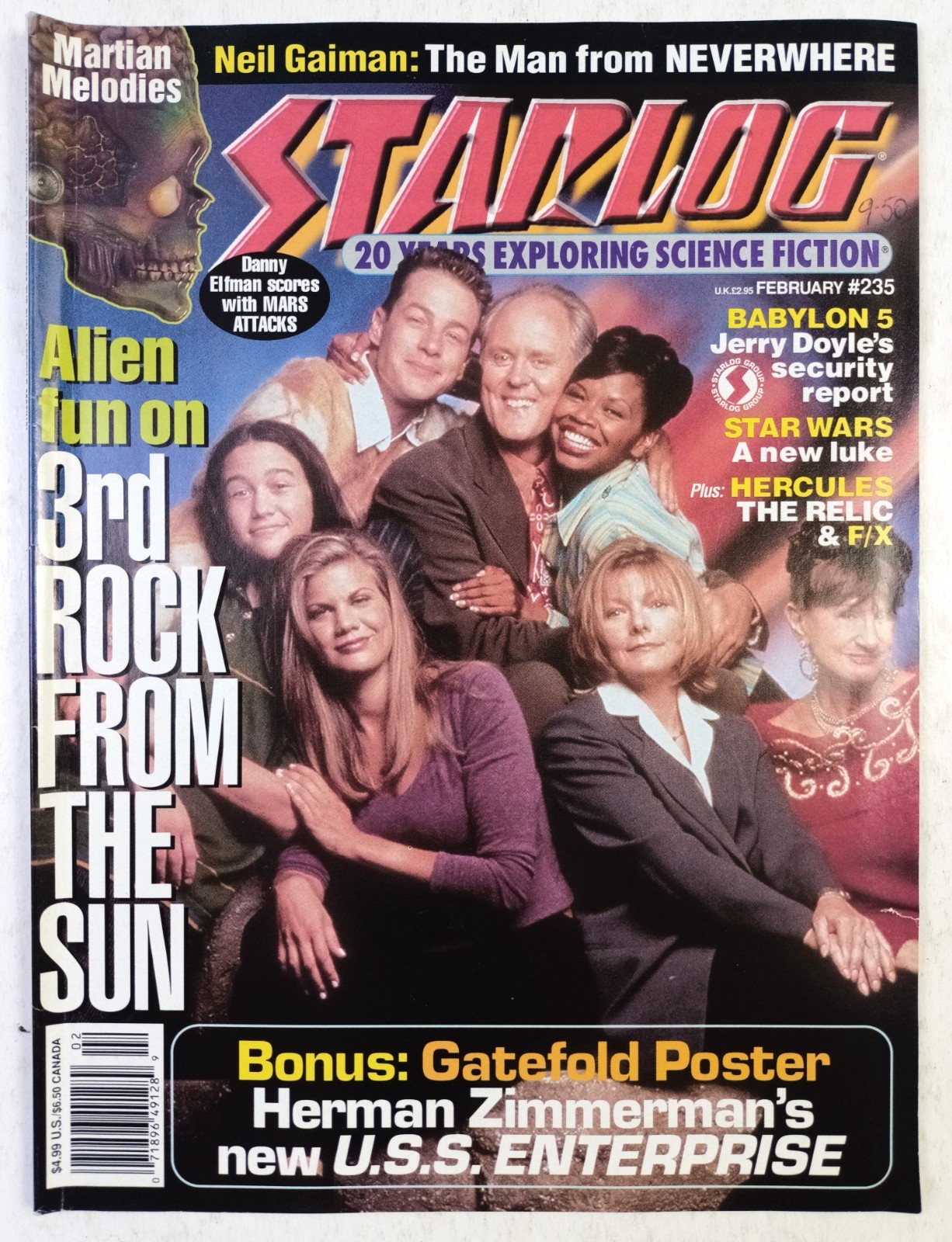STARLOG #235 FEBRUARY 1997 WITH POSTER. 3RD ROCK BABYLON 5 STAR WARS ELFMAN. VG
