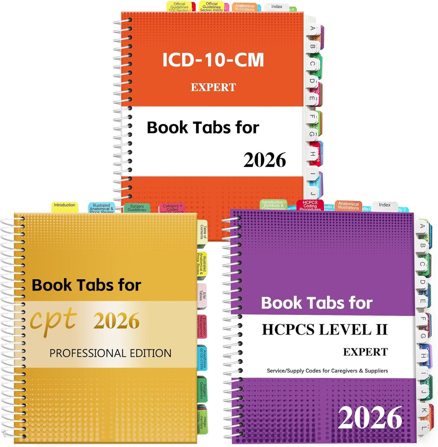 Index Tabs for CPT, AAPC Version ICD-10-CM & HCPCS Level II 2026, 3 Set Bundle,