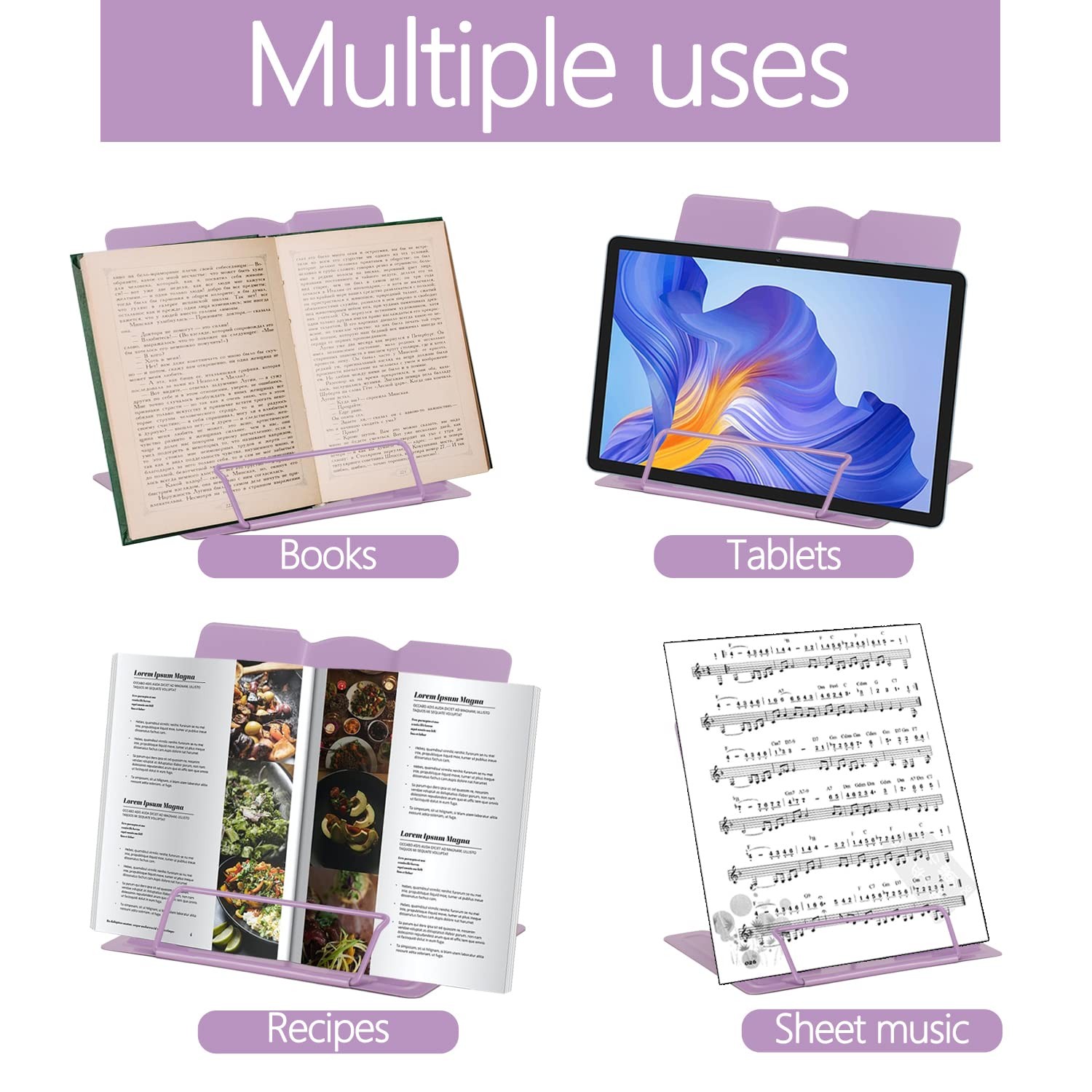 Metal Book Stand Adjustable 8.8D x 7.9W x 0.75H inches, Full Purple