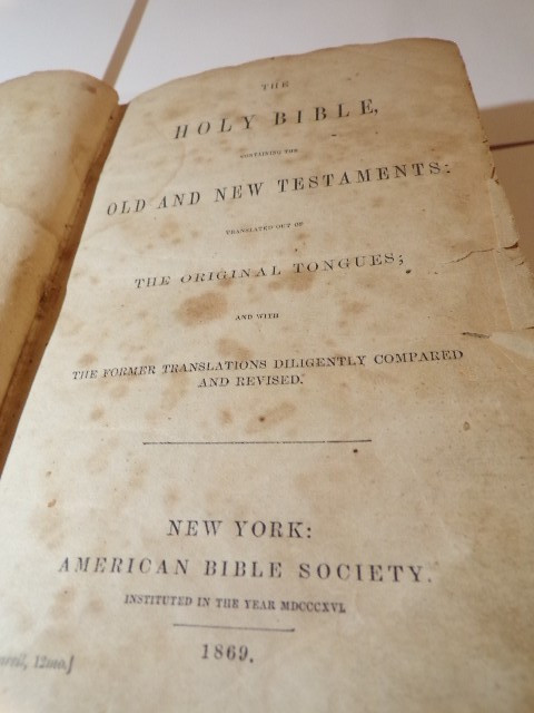 The Holy Bible American Bible Society RARE 1869 Brown Leather Original Tongues
