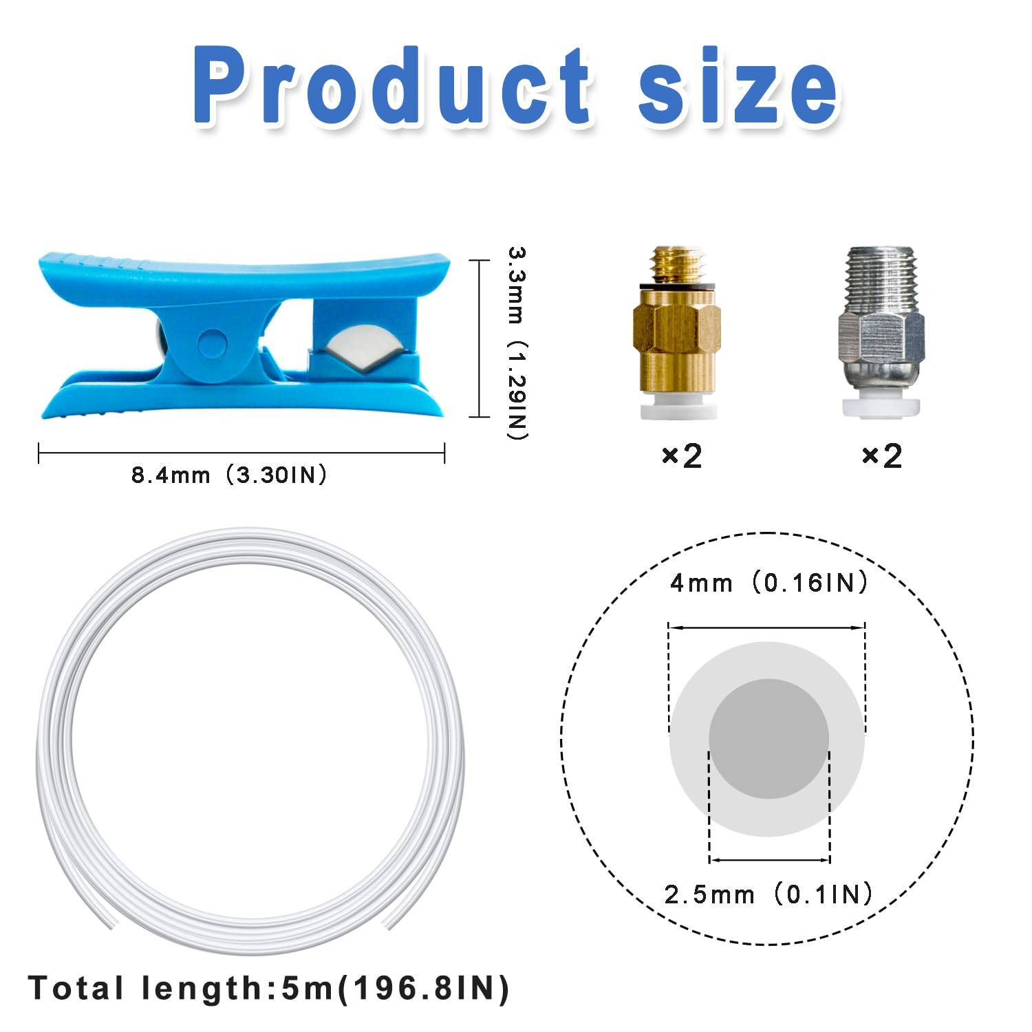 16.4Ft(5M) PTFE Teflon Tube Kit,Id 2.5Mm OD 4Mm for 1.75Mm Filament, Fits Direct