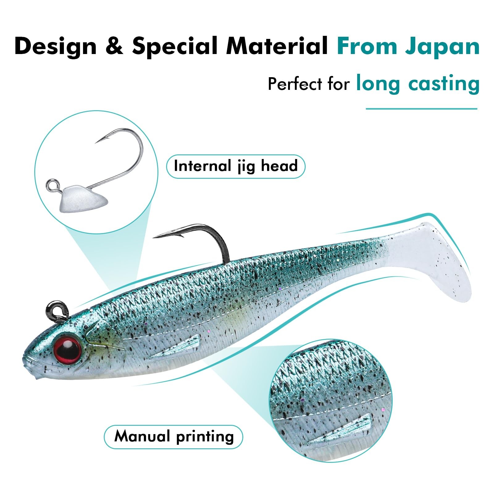 TRUSCEND Power Soft Fishing Lures Pre-Rigged BKK Hook, 3in (7.5cm), 3″,0.23oz