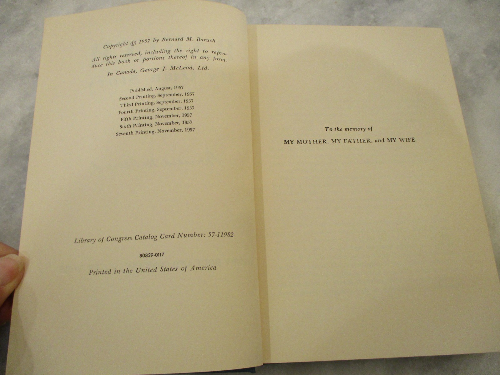 BARUCH MY OWN STORY 1957 1st Ed HARDCOVER w/CARTIER CHRISTMAS CARD –