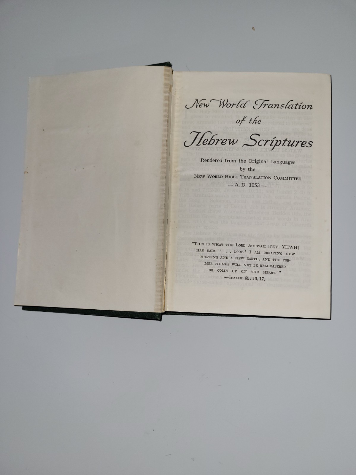 New World Translation of the HEBREW SCRIPTURES 1953 1st Edition Yankee Stadium