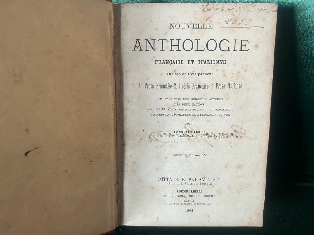 Book ANTHOLOGIE Short Stories French Italian In Prose Romeo From 1894