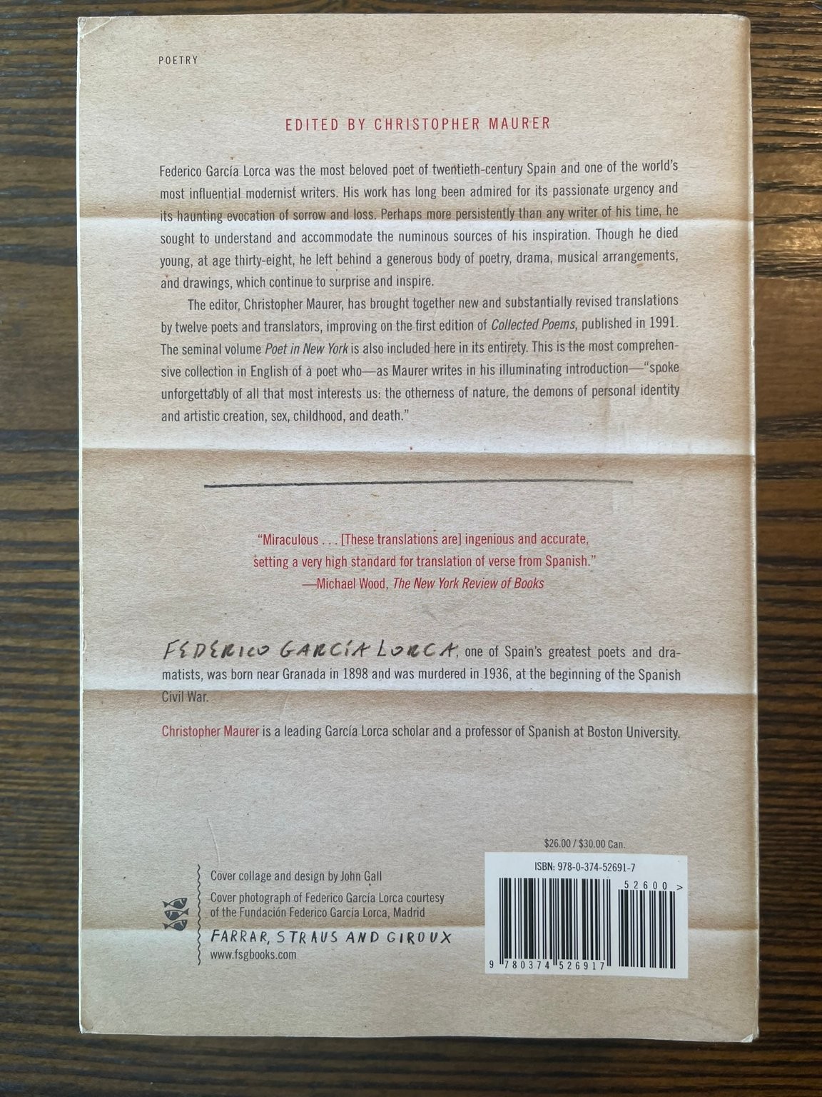 Collected Poems Federico García Lorca 1991 Poetry Farrar, Straus and Giroux: VG