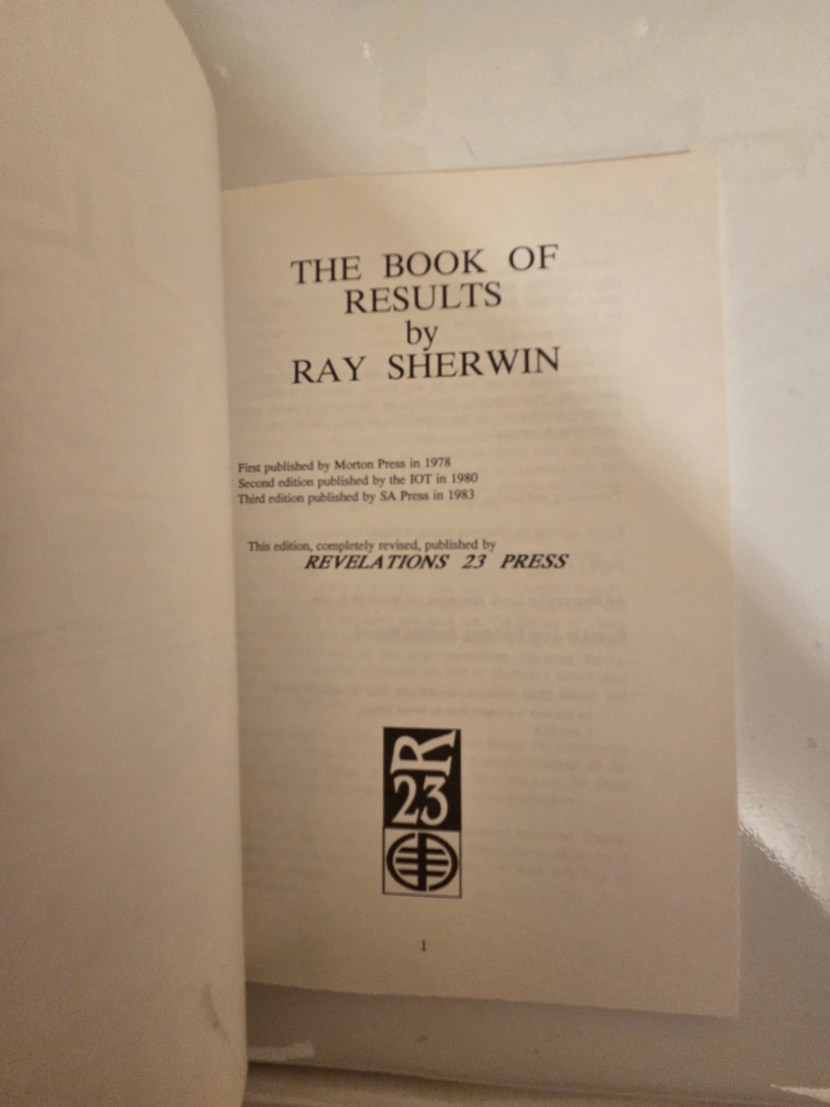 Rare 1992 The Book of Results by Ray Sherwin Revelations 23 Press Chaos Magic