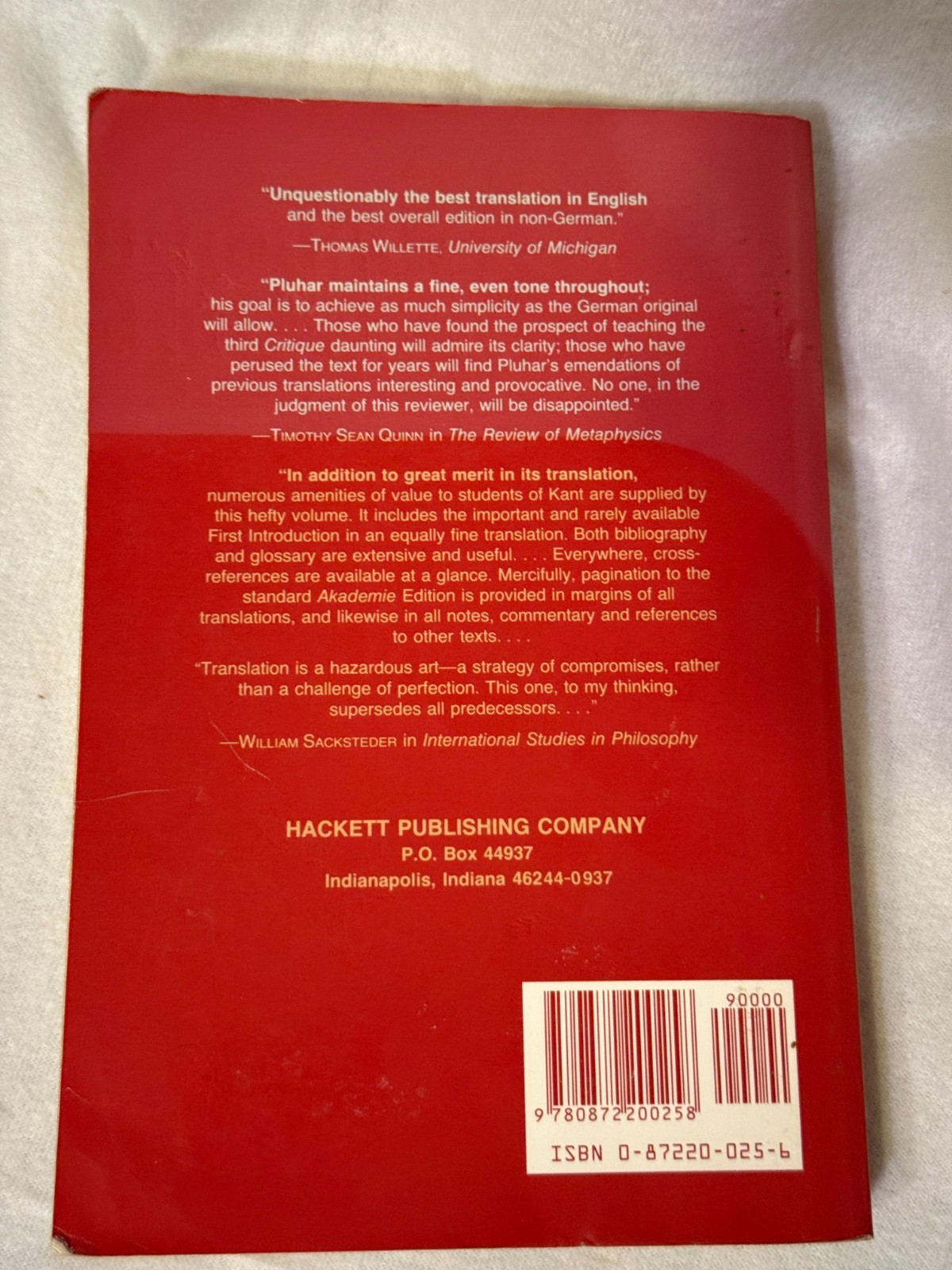 CRITIQUE OF JUDGMENT Immanuel Kant PB Werner S. Pluhar Hackett 1987