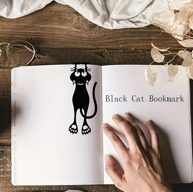 5pcs Acrylic Hollow Cat Bookmarks Creative Black Kitten Page Markers