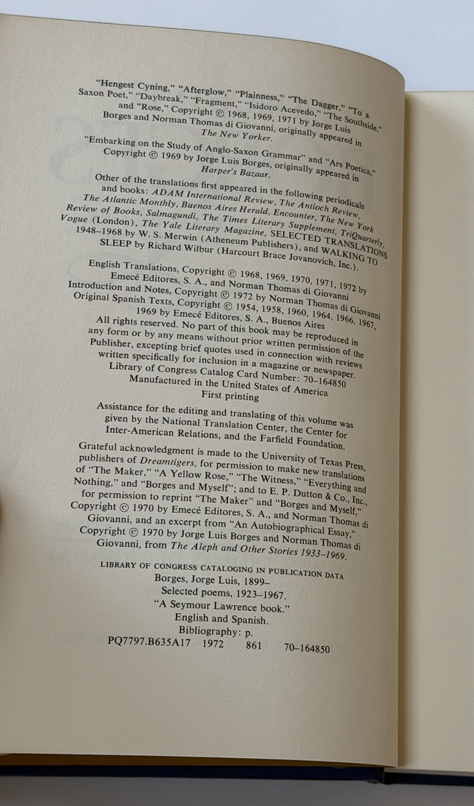 Selected Poems Jorge Luis Borges VTG HARDCOVER 1972 blingual collected poetry of