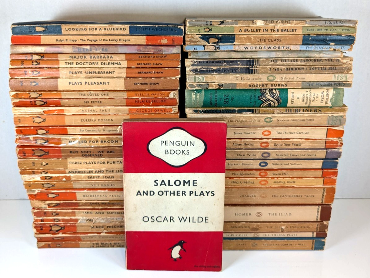 Vintage Penguin Books Lot 49 Orange White Paperback 1940-1960 Classic Literature
