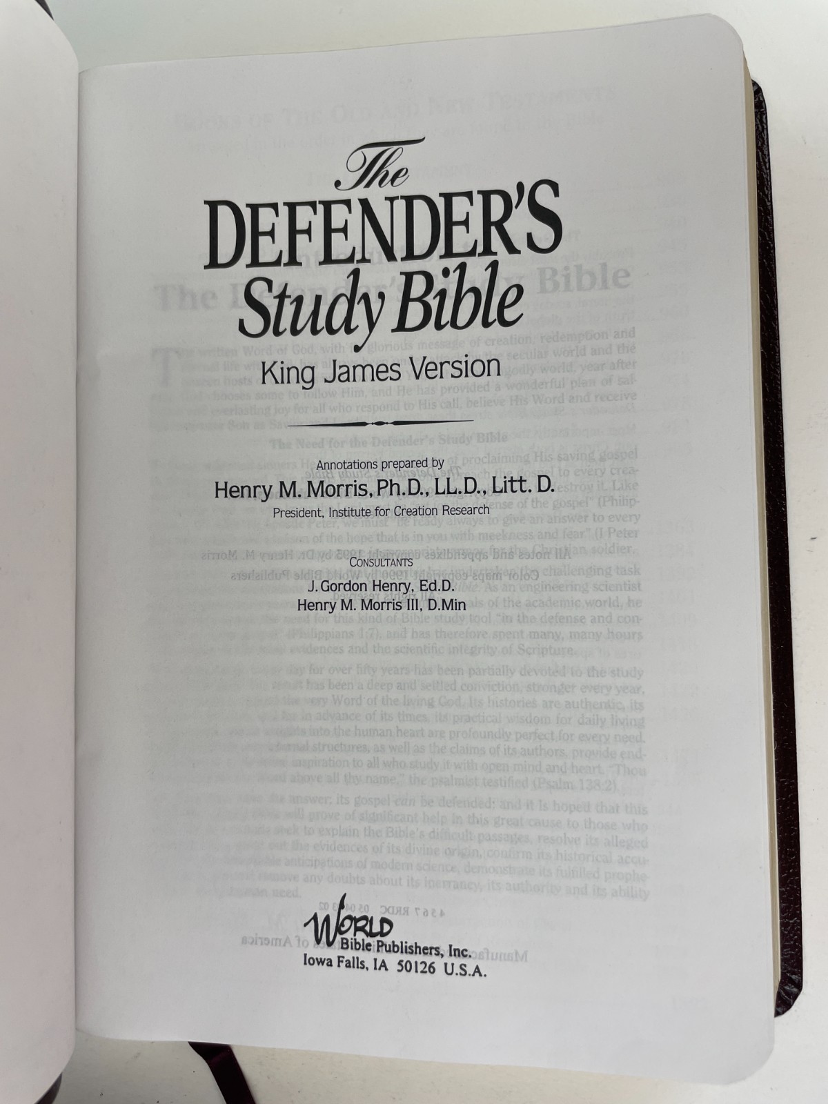 *like new* Defender’s Study Bible KJV bonded leather box 1995 Henry Morris World