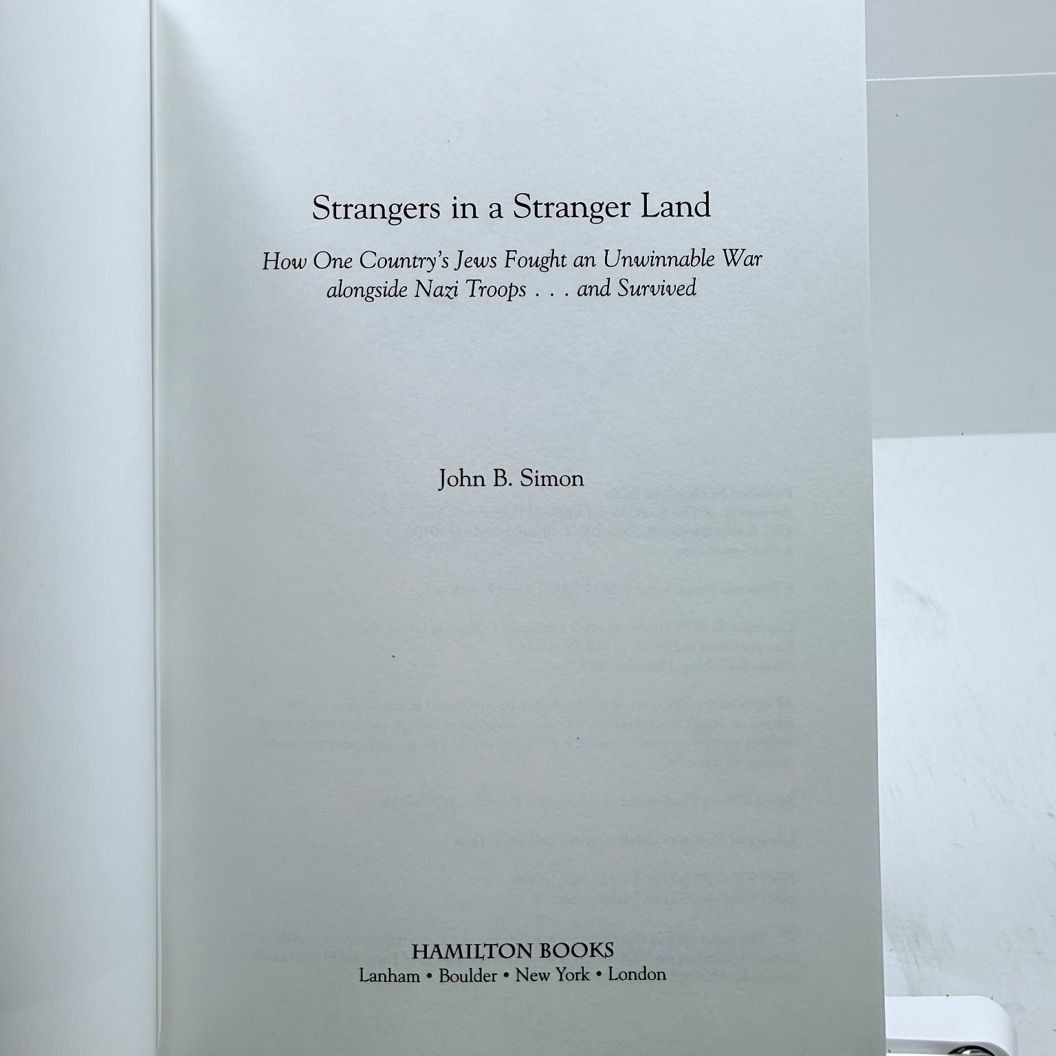 Strangers in a Stranger Land John B. Simon 2019 WWII Jewish History Finland