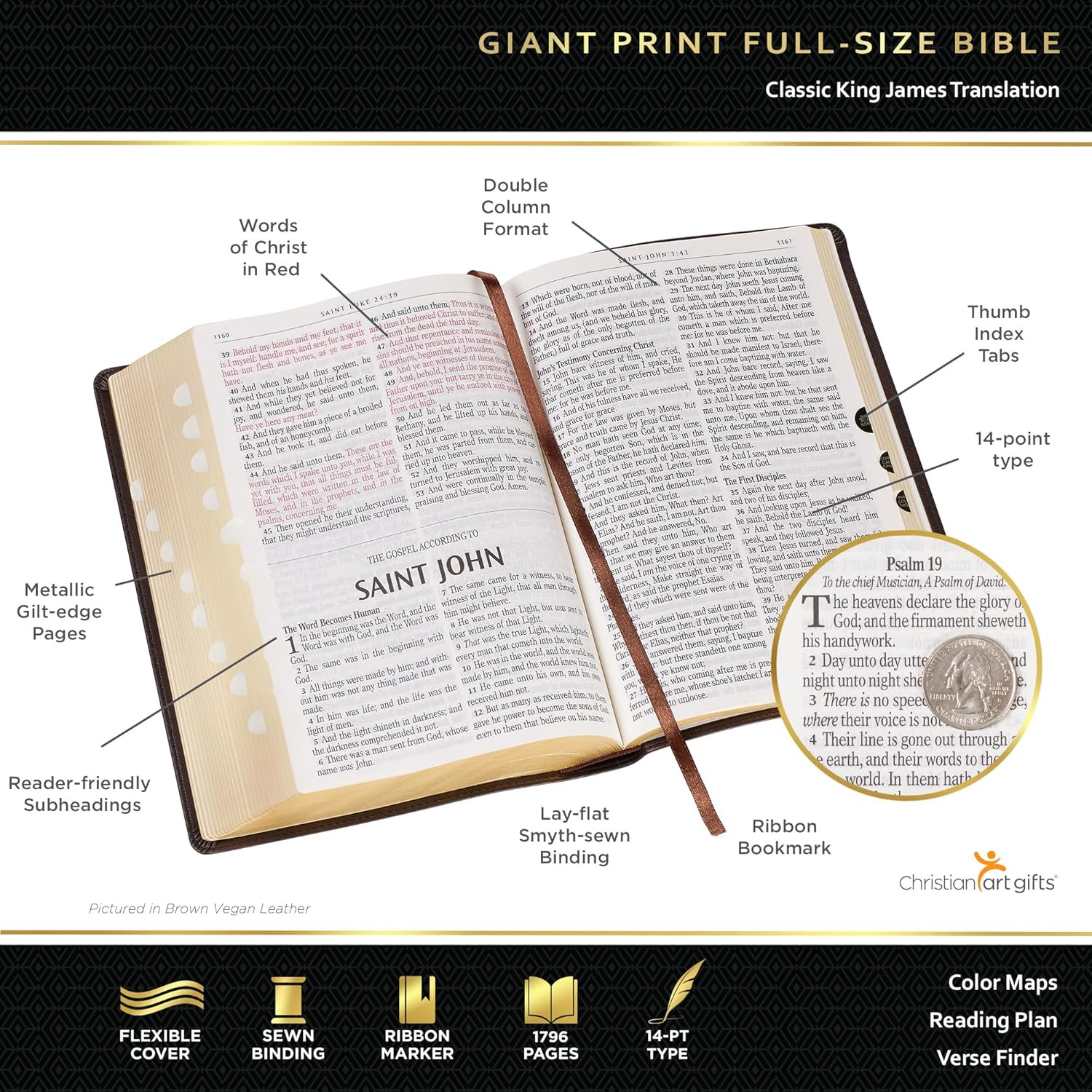 KJV Holy Bible, Giant Print Full-Size Faux Leather Red Letter Edition – Thumb In