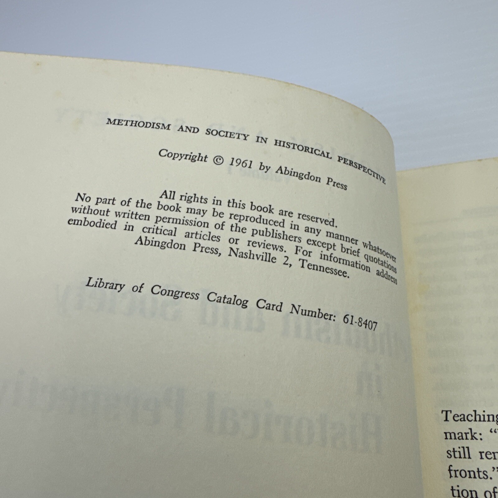 Methodism and Society in Historical Perspective Richard Cameron Volume One 1961